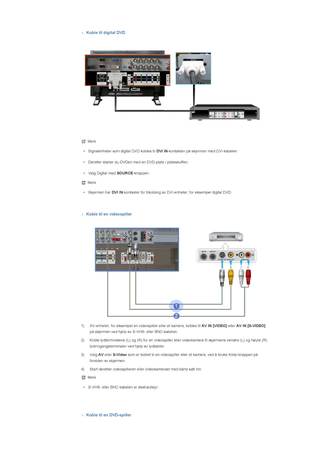 Samsung LS40BHPNS/EDC, LS46BHPNS/EDC, LS46BHZNS/EDC, LS46BHTNS/EDC, LS40BHTNS/EDC, LS40BHYNS/EDC manual Koble til digital DVD 