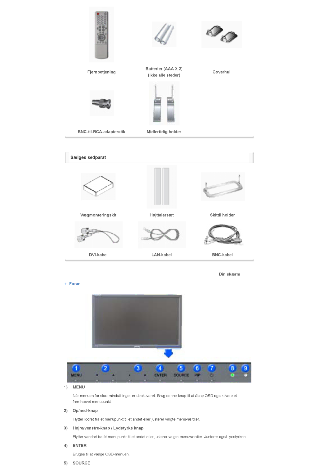 Samsung LS46BHZNS/EDC, LS46BHPNS/EDC, LS40BHPNS/EDC, LS46BHTNS/EDC, LS40BHTNS/EDC Fjernbetjening, BNC-til-RCA-adapterstik 