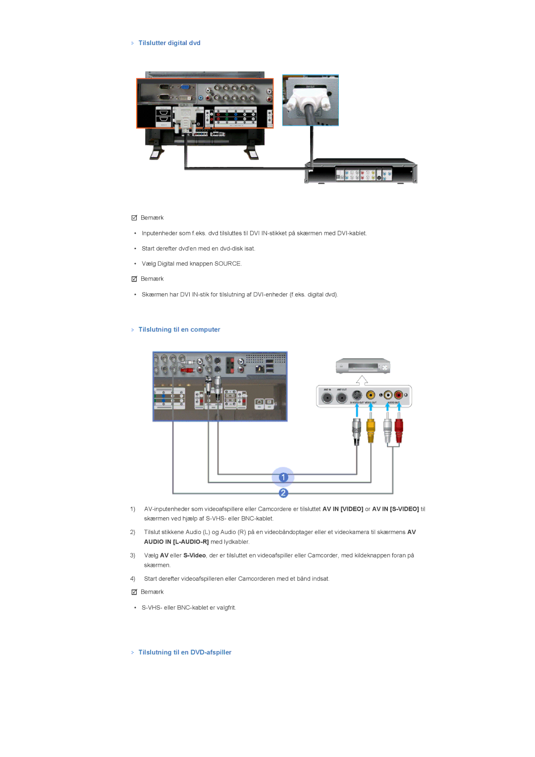 Samsung LS46BHZNS/EDC, LS46BHPNS/EDC, LS40BHPNS/EDC, LS46BHTNS/EDC Tilslutter digital dvd, Tilslutning til en DVD-afspiller 