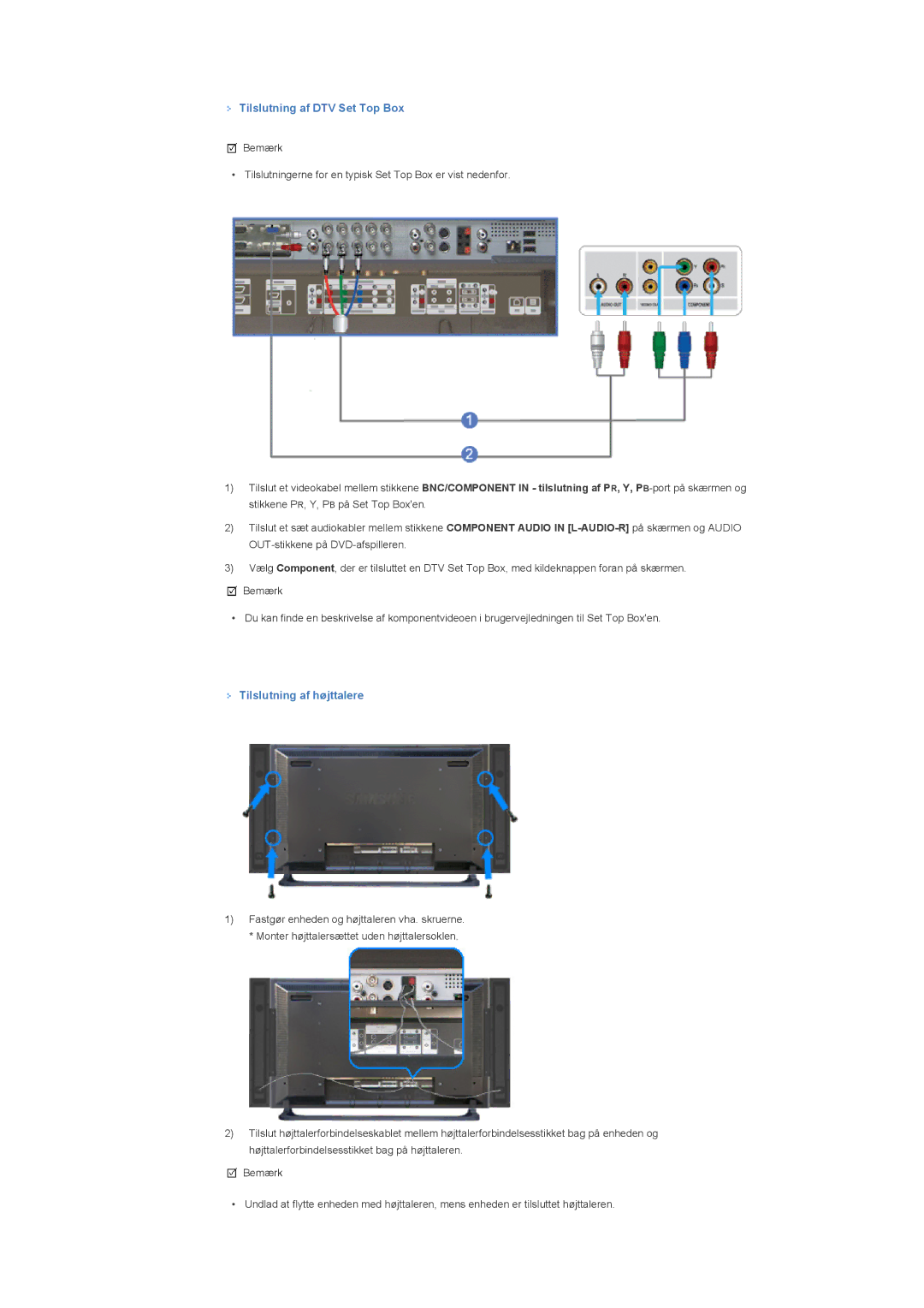 Samsung LS40BHTNS/EDC, LS46BHPNS/EDC, LS40BHPNS/EDC, LS46BHZNS/EDC Tilslutning af DTV Set Top Box, Tilslutning af højttalere 