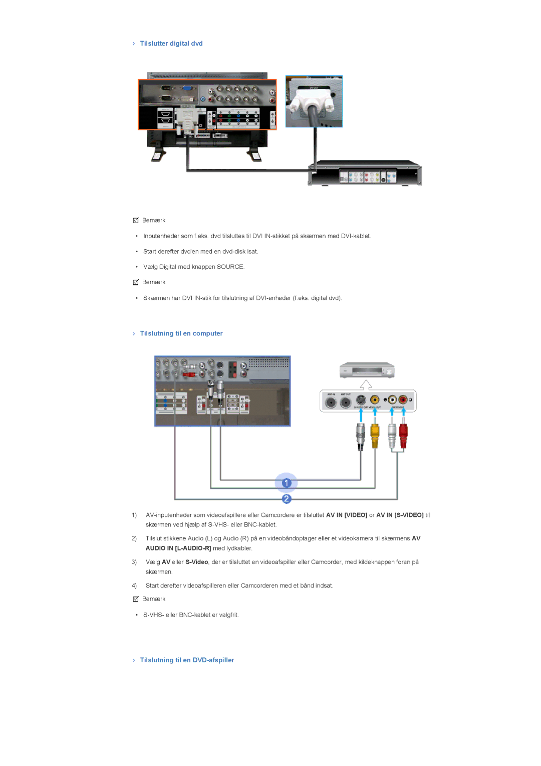 Samsung LS46BHZNS/EDC, LS46BHPNS/EDC, LS40BHPNS/EDC, LS46BHTNS/EDC, LS40BHTNS/EDC, LS40BHYNS/EDC manual Tilslutter digital dvd 