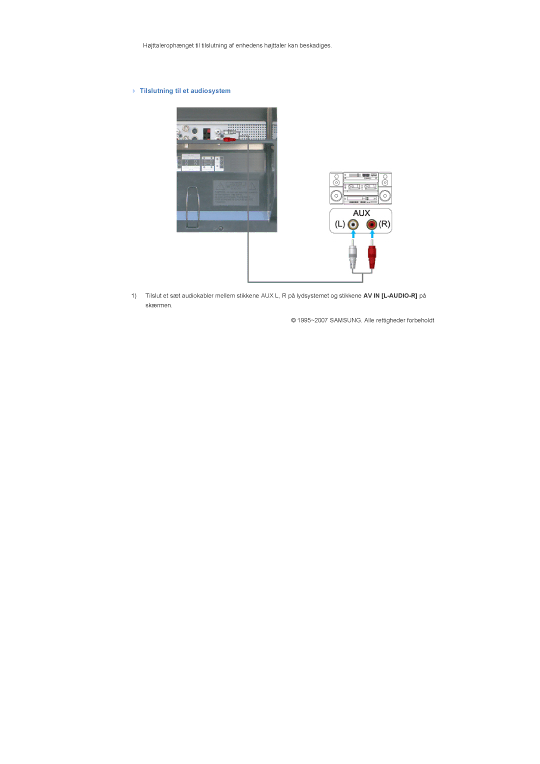 Samsung LS40BHYNS/EDC, LS46BHPNS/EDC, LS40BHPNS/EDC, LS46BHZNS/EDC, LS46BHTNS/EDC manual Tilslutning til et audiosystem 