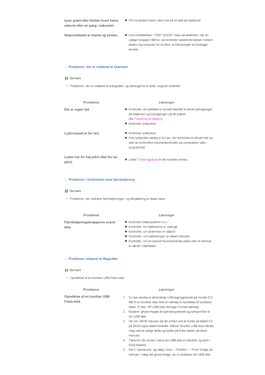 Samsung LS46BHPNS/EDC, LS40BHPNS/EDC manual Skærmbilledet er blankt og blinker, Problemer i forbindelse med fjernbetjening 