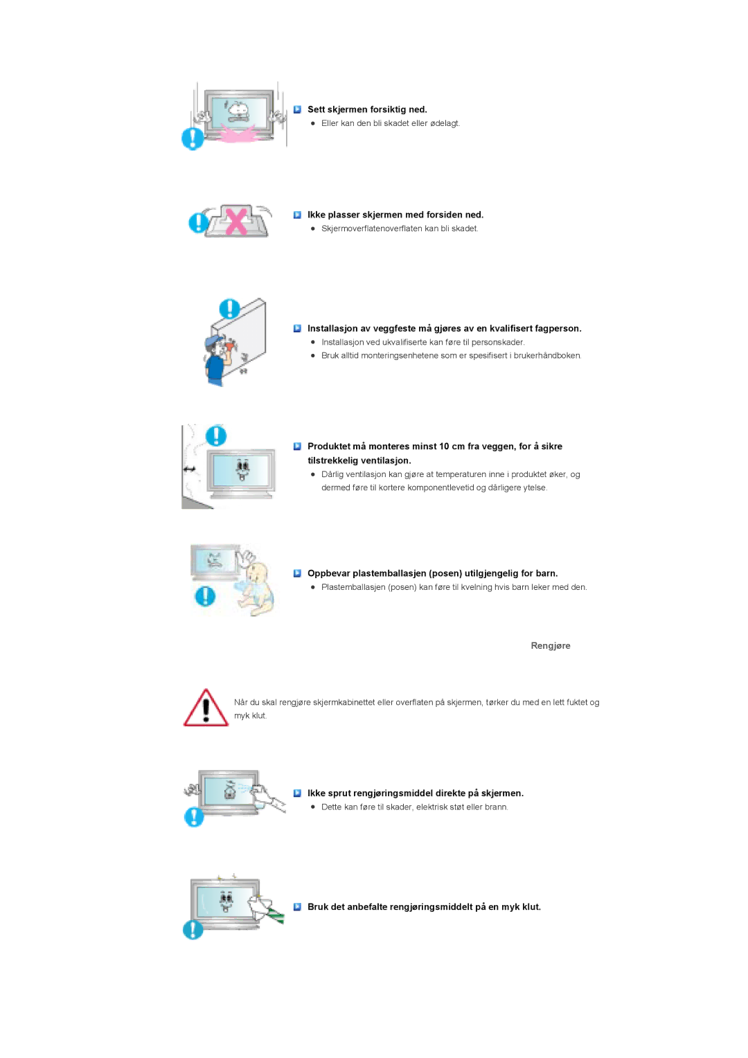 Samsung LS40BHYNS/EDC, LS46BHPNS/EDC, LS40BHPNS/EDC, LS46BHZNS/EDC, LS46BHTNS/EDC, LS40BHTNS/EDC, LS40BHRNS/EDC manual Rengjøre 