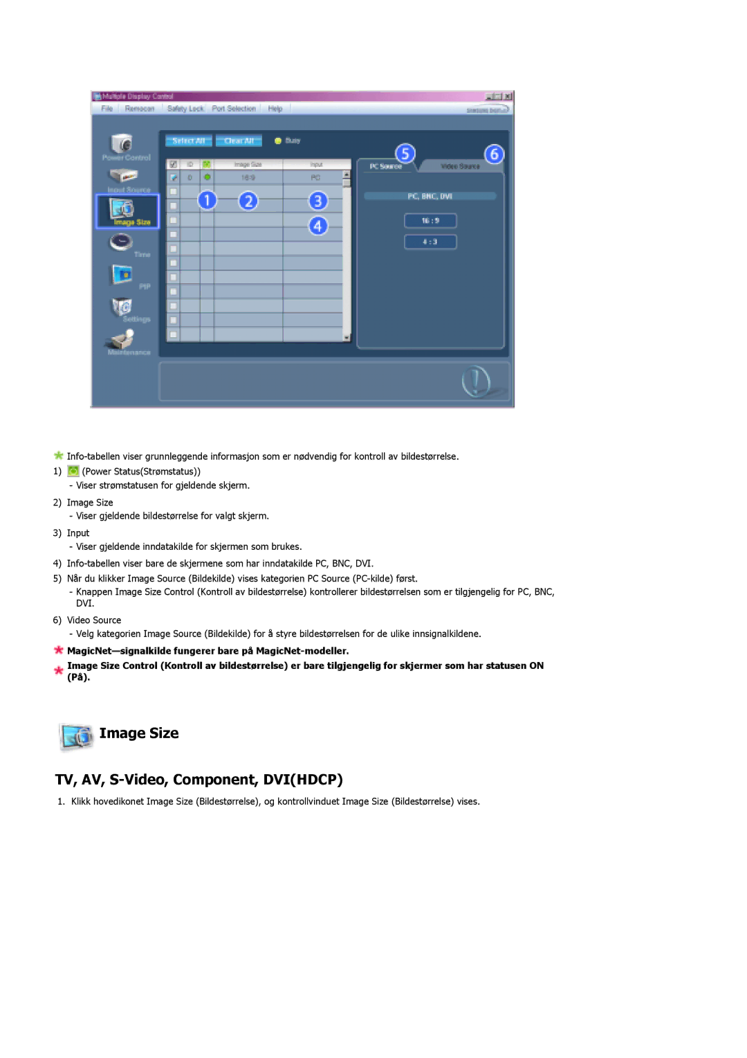 Samsung LS46BHYNS/EDC, LS46BHPNS/EDC, LS40BHPNS/EDC, LS46BHZNS/EDC manual Image Size TV, AV, S-Video, Component, Dvihdcp 