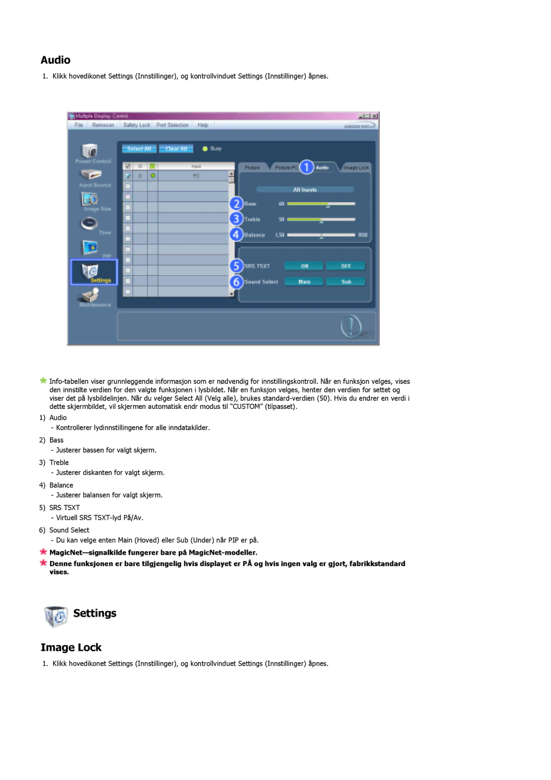 Samsung LS40BHRNS/EDC, LS46BHPNS/EDC, LS40BHPNS/EDC, LS46BHZNS/EDC, LS46BHTNS/EDC, LS40BHTNS/EDC Audio, Settings Image Lock 