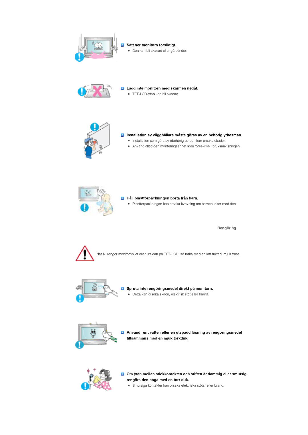 Samsung LS40BHYNS/EDC, LS46BHPNS/EDC, LS40BHPNS/EDC, LS46BHZNS/EDC, LS46BHTNS/EDC, LS40BHTNS/EDC, LS40BHRNS/EDC manual Rengöring 