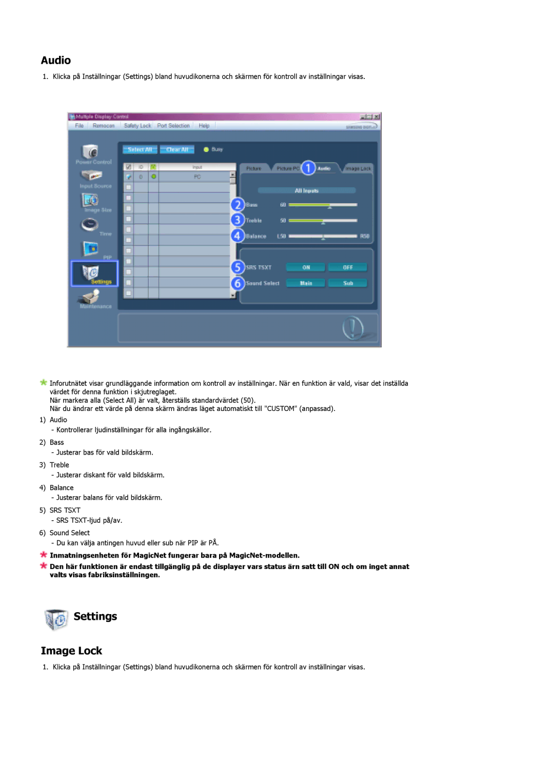 Samsung LS40BHYNS/EDC, LS46BHPNS/EDC, LS40BHPNS/EDC, LS46BHZNS/EDC, LS46BHTNS/EDC, LS40BHTNS/EDC Audio, Settings Image Lock 