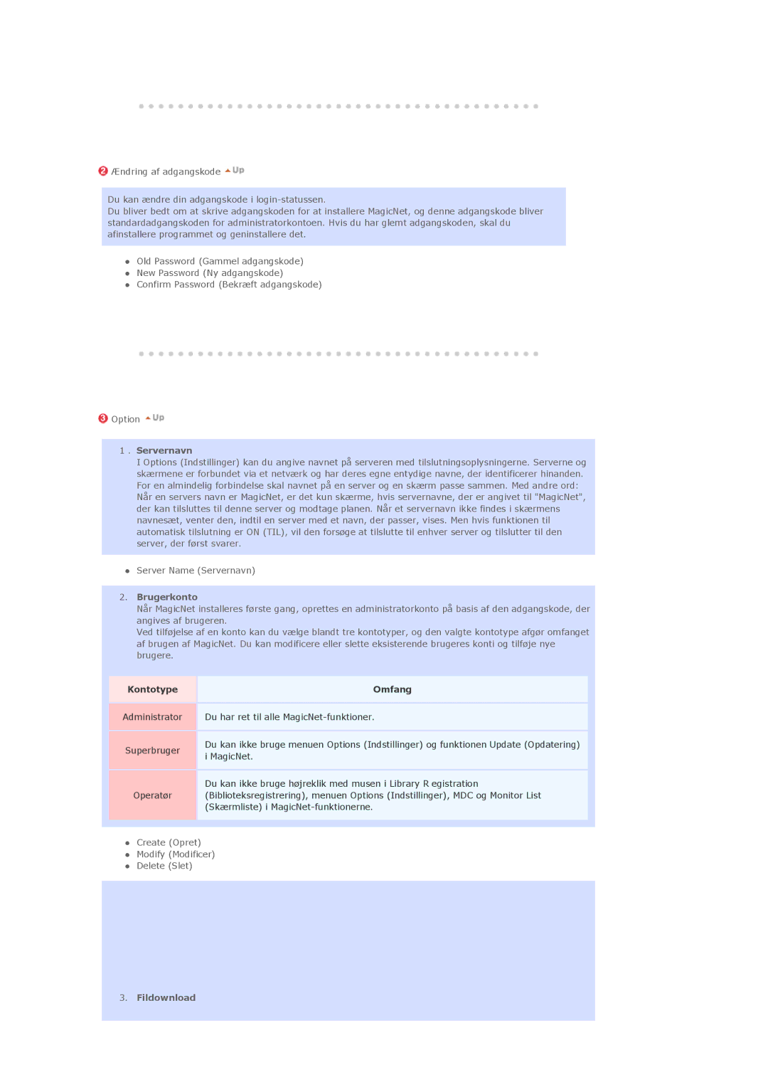 Samsung LS40BHZNS/EDC, LS46BHPNS/EDC, LS40BHPNS/EDC, LS46BHZNS/EDC, LS46BHTNS/EDC manual Servernavn, Brugerkonto, Fildownload 