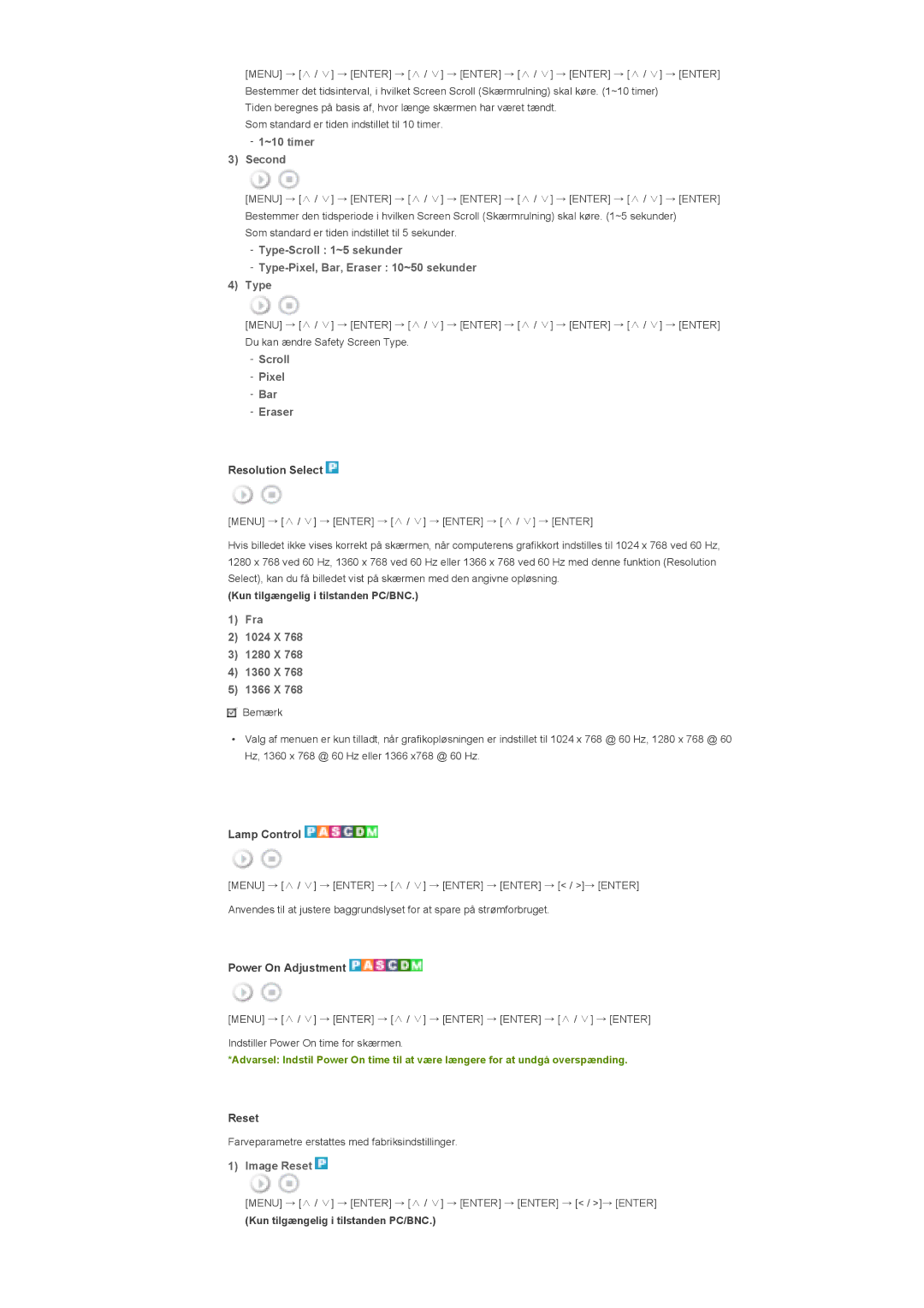 Samsung LS46BHTNS/EDC manual ~10 timer Second, Scroll Pixel Bar Eraser, Fra 1024 X 1280 X 1360 X 1366 X, Image Reset 