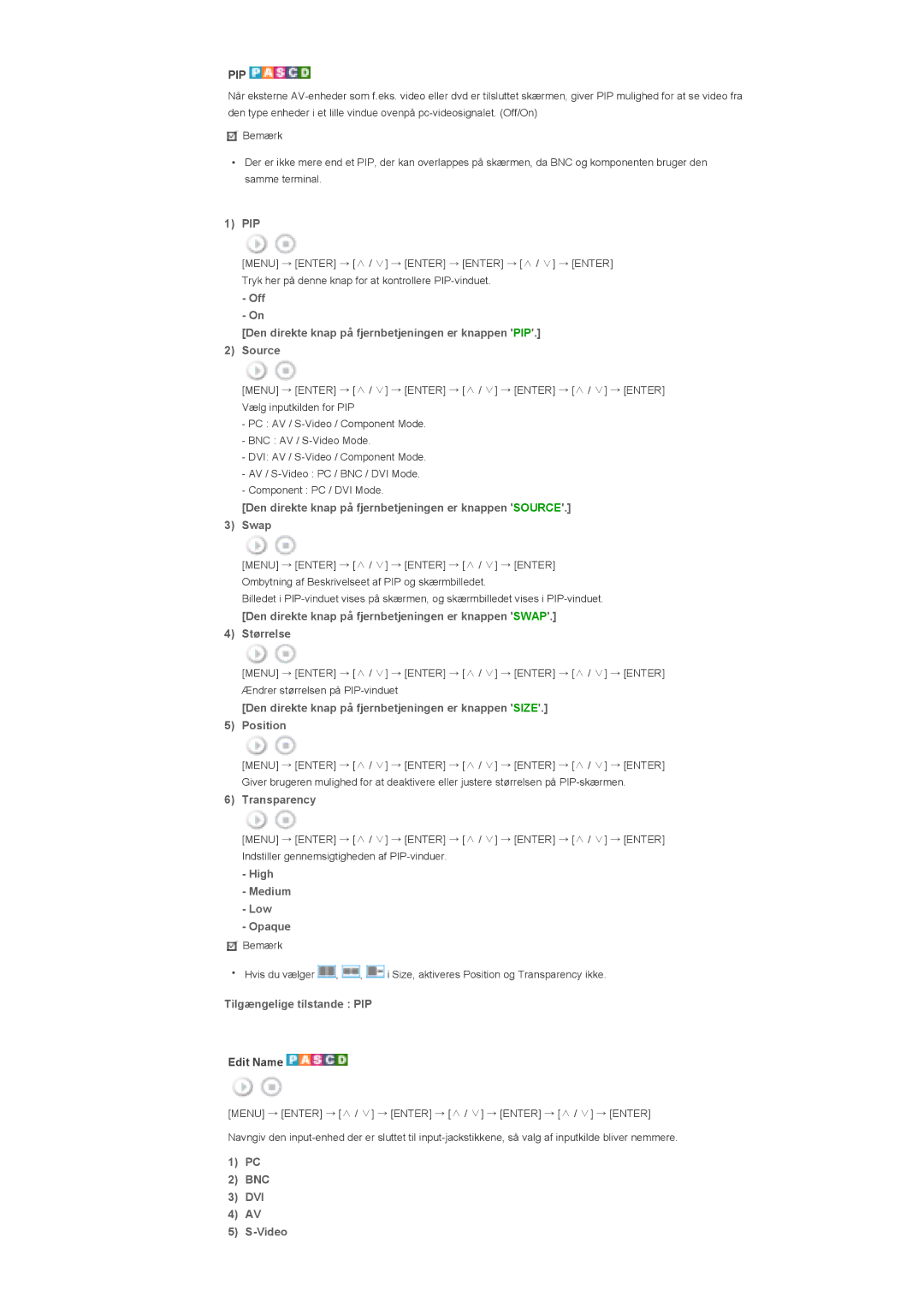 Samsung LS40BHPNS/EDC, LS46BHPNS/EDC, LS46BHZNS/EDC, LS46BHTNS/EDC, LS40BHTNS/EDC, LS40BHYNS/EDC manual Pip, BNC DVI Video 