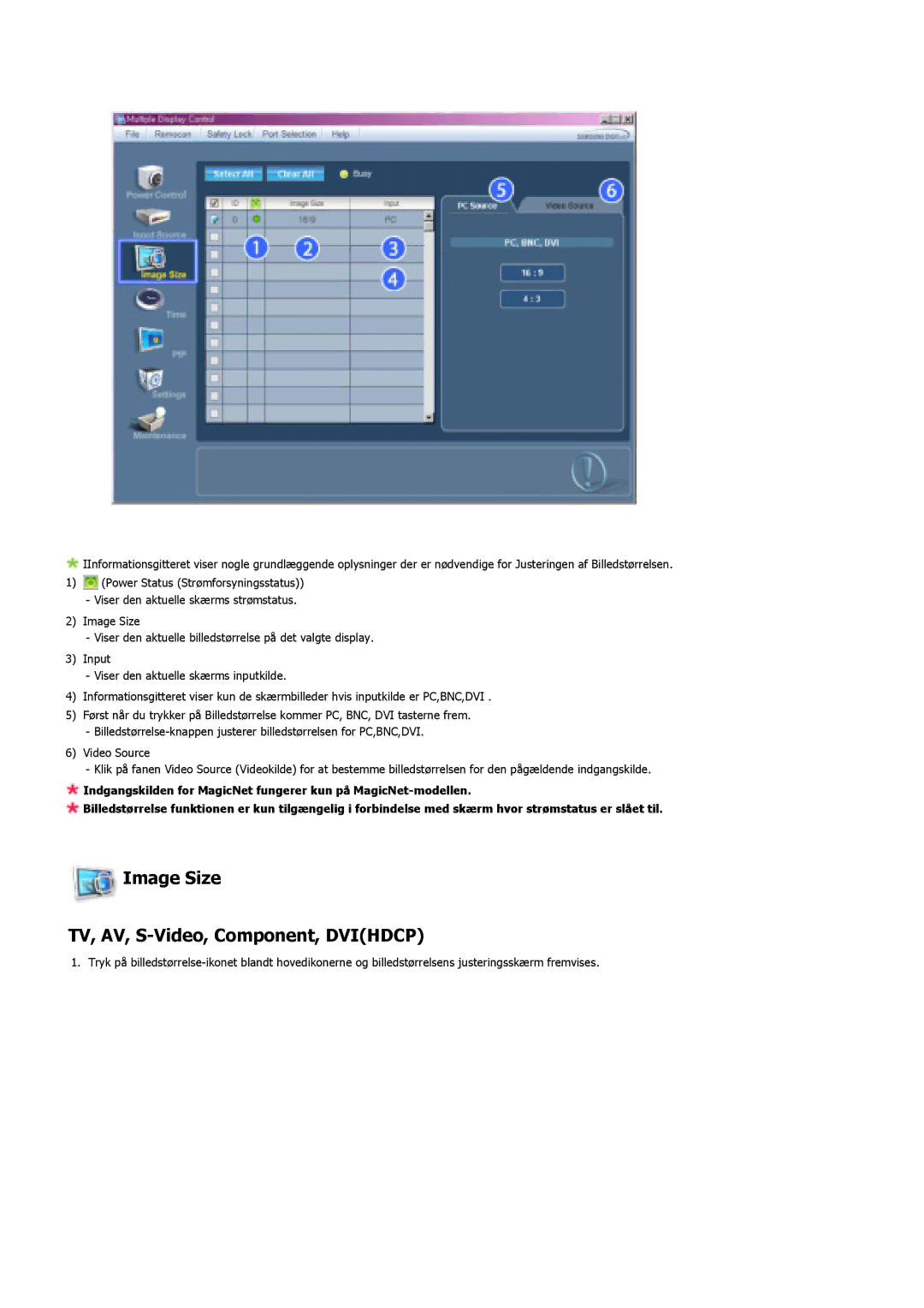 Samsung LS46BHPNS/EDC, LS40BHPNS/EDC, LS46BHZNS/EDC, LS46BHTNS/EDC manual Image Size TV, AV, S-Video, Component, Dvihdcp 