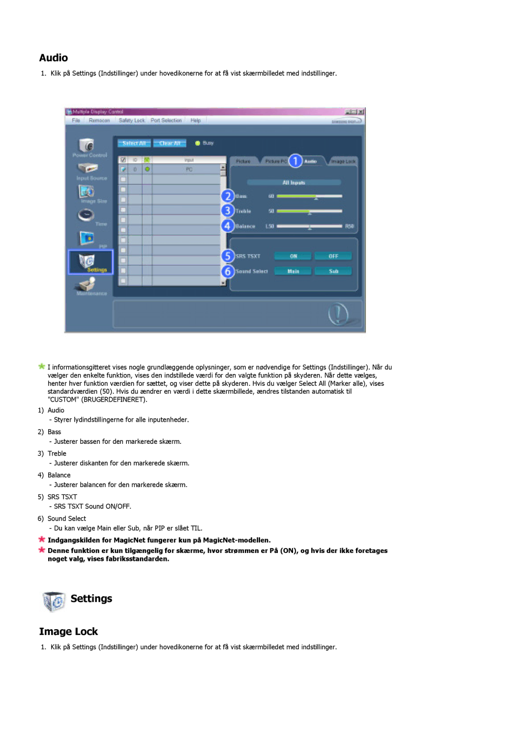 Samsung LS40BHZNS/EDC, LS46BHPNS/EDC, LS40BHPNS/EDC, LS46BHZNS/EDC, LS46BHTNS/EDC, LS40BHTNS/EDC Audio, Settings Image Lock 