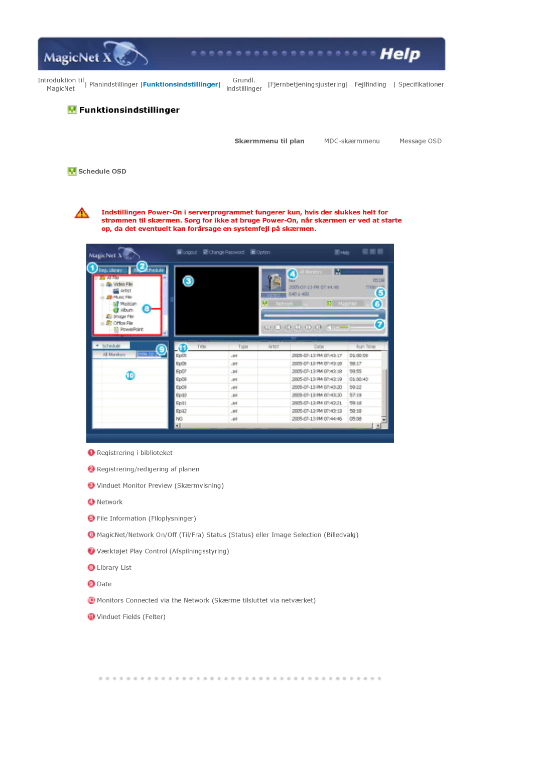 Samsung LS40BHTNS/EDC, LS46BHPNS/EDC, LS40BHPNS/EDC, LS46BHZNS/EDC, LS46BHTNS/EDC manual Funktionsindstillinger, Schedule OSD 