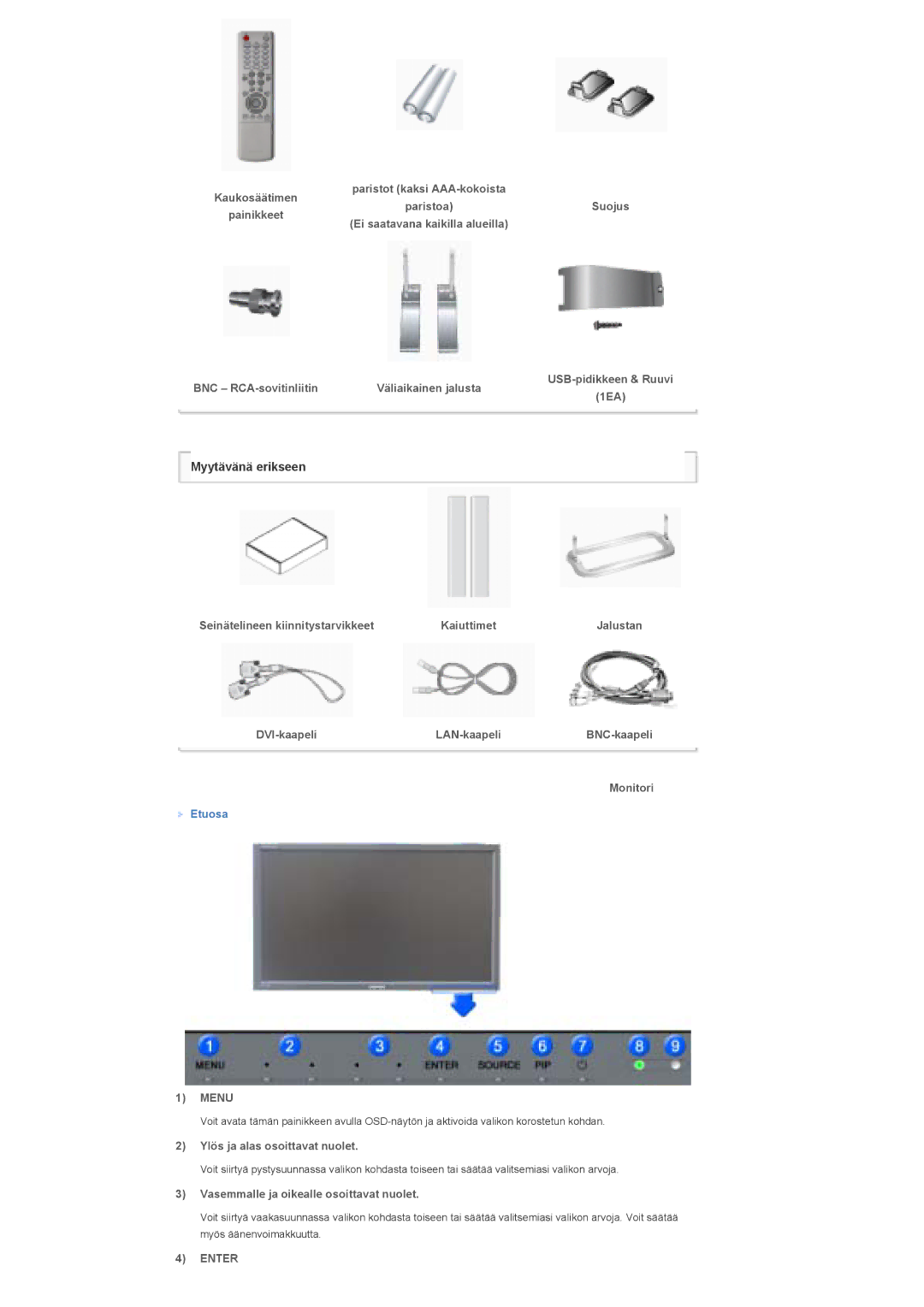 Samsung LS46BHTNS/EDC, LS46BHPNS/EDC 1EA Seinätelineen kiinnitystarvikkeet Kaiuttimet, DVI-kaapeli LAN-kaapeli, Monitori 