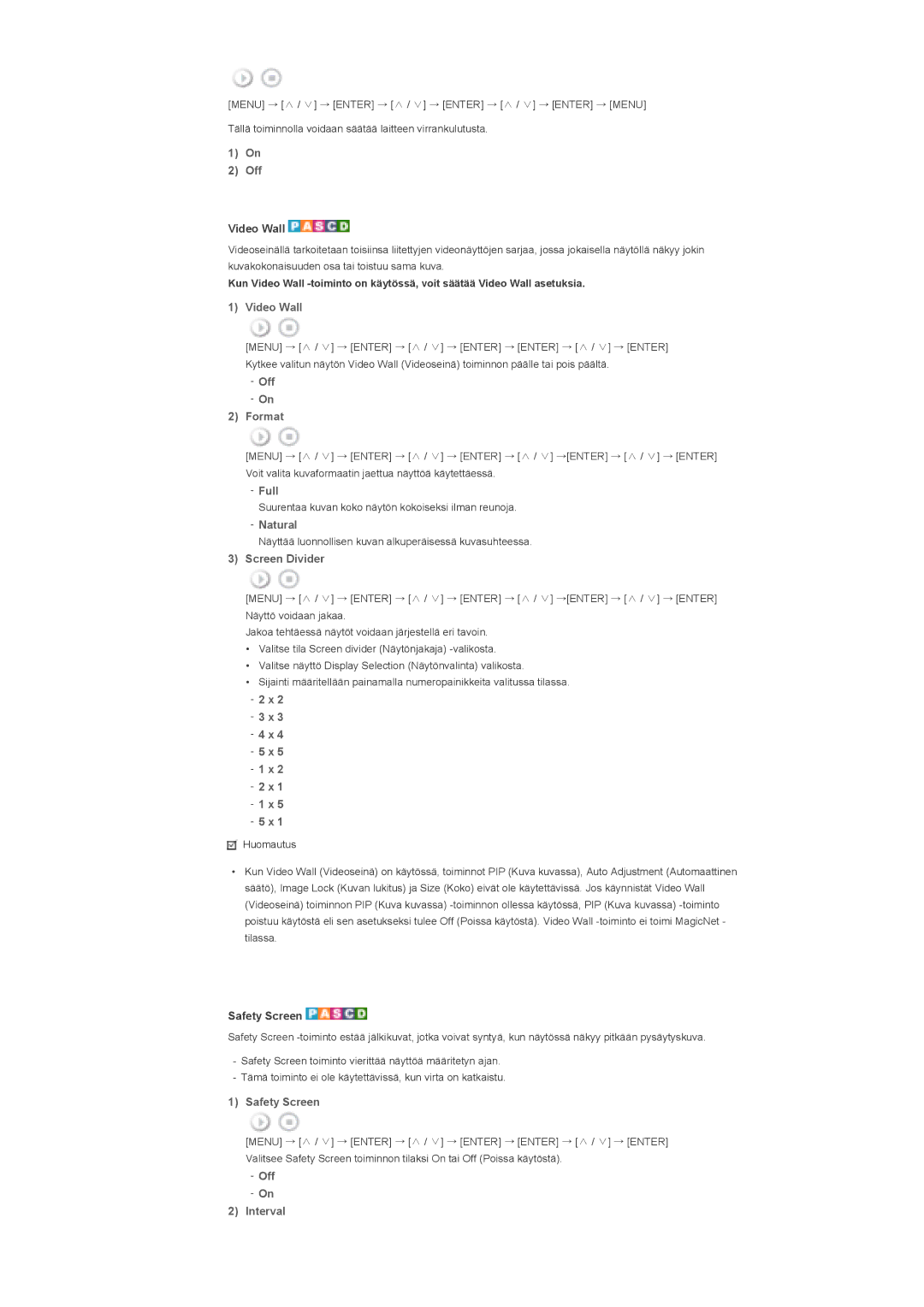 Samsung LS40BHRNS/EDC, LS46BHPNS/EDC, LS40BHPNS/EDC, LS46BHZNS/EDC, LS46BHTNS/EDC, LS40BHTNS/EDC manual Video Wall, Off Interval 