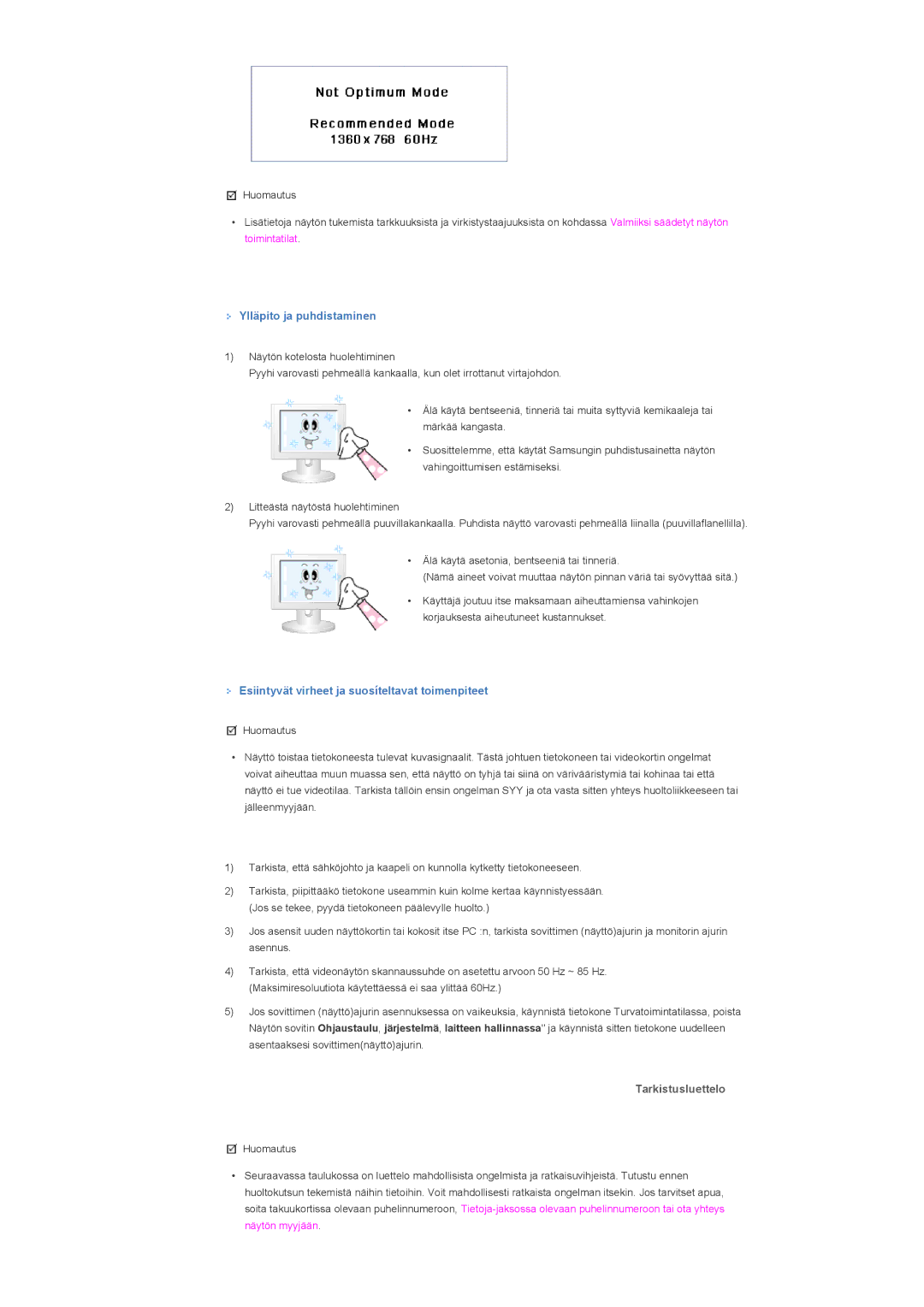 Samsung LS40BHZNS/EDC, LS46BHPNS/EDC, LS40BHPNS/EDC, LS46BHZNS/EDC, LS46BHTNS/EDC, LS40BHTNS/EDC manual Tarkistusluettelo 