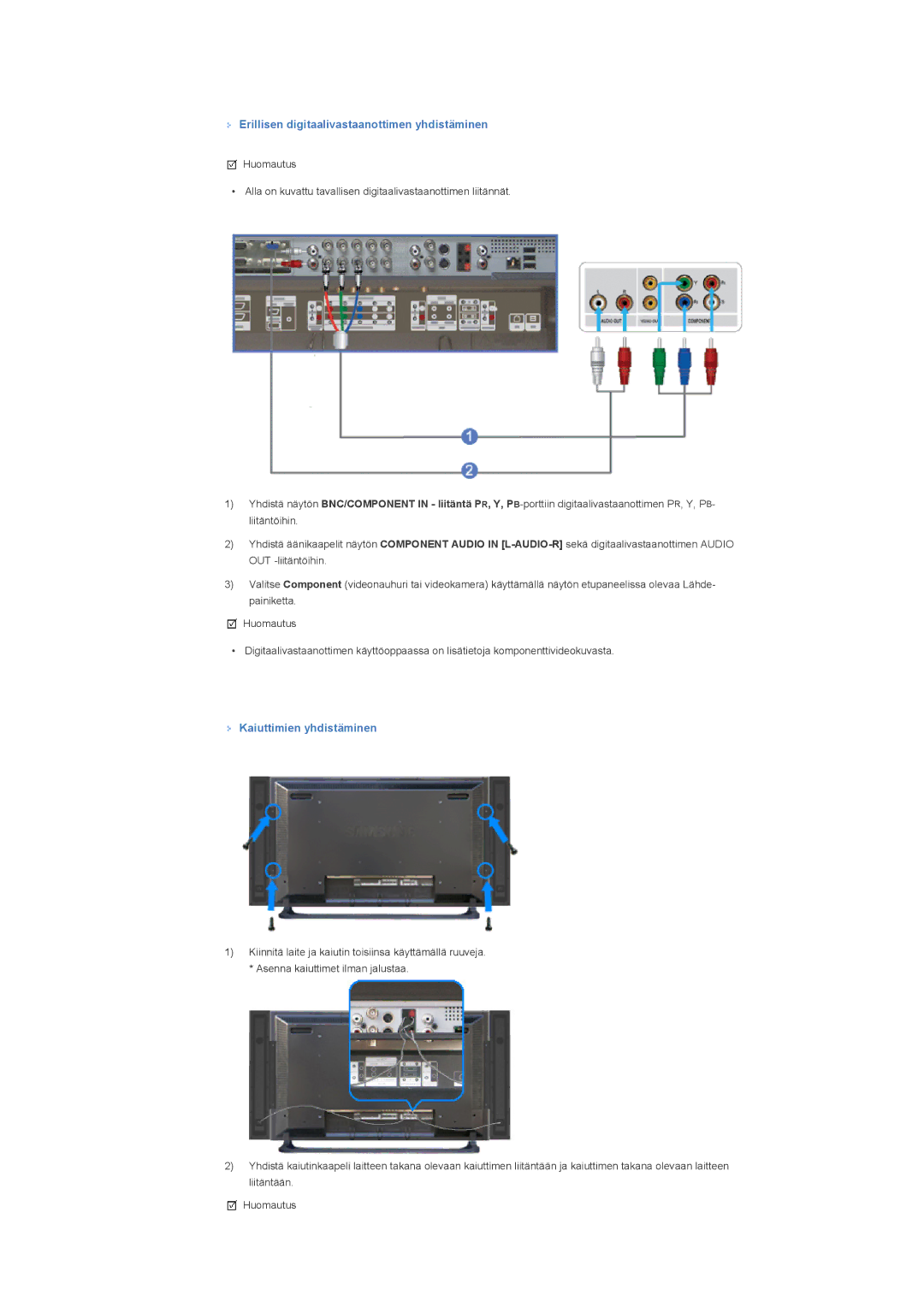 Samsung LS40BHRNS/EDC, LS46BHPNS/EDC manual Erillisen digitaalivastaanottimen yhdistäminen, Kaiuttimien yhdistäminen 