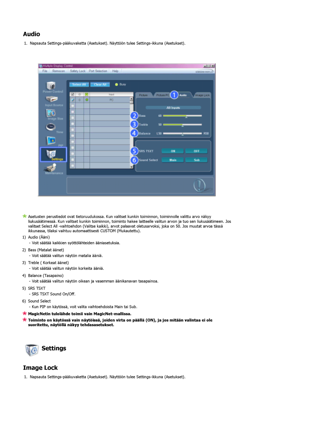 Samsung LS40BHYNS/EDC, LS46BHPNS/EDC, LS40BHPNS/EDC, LS46BHZNS/EDC, LS46BHTNS/EDC, LS40BHTNS/EDC Audio, Settings Image Lock 