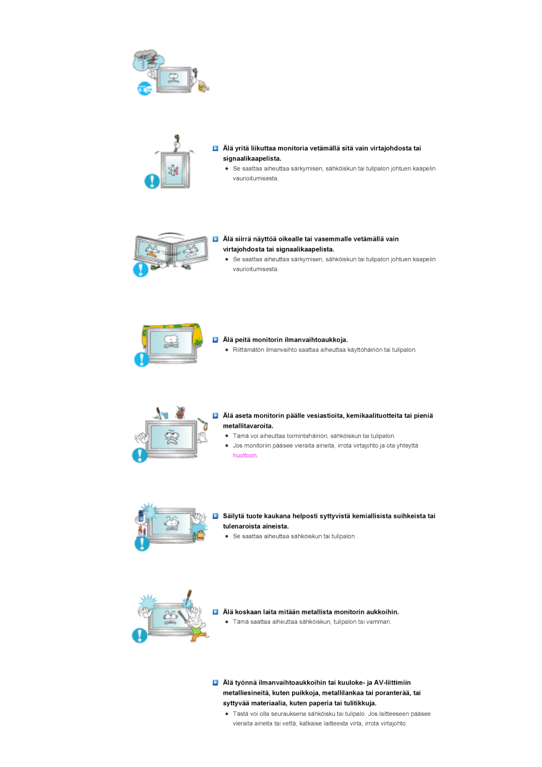 Samsung LS40BHZNS/EDC, LS46BHPNS/EDC, LS40BHPNS/EDC, LS46BHZNS/EDC, LS46BHTNS/EDC manual Älä peitä monitorin ilmanvaihtoaukkoja 