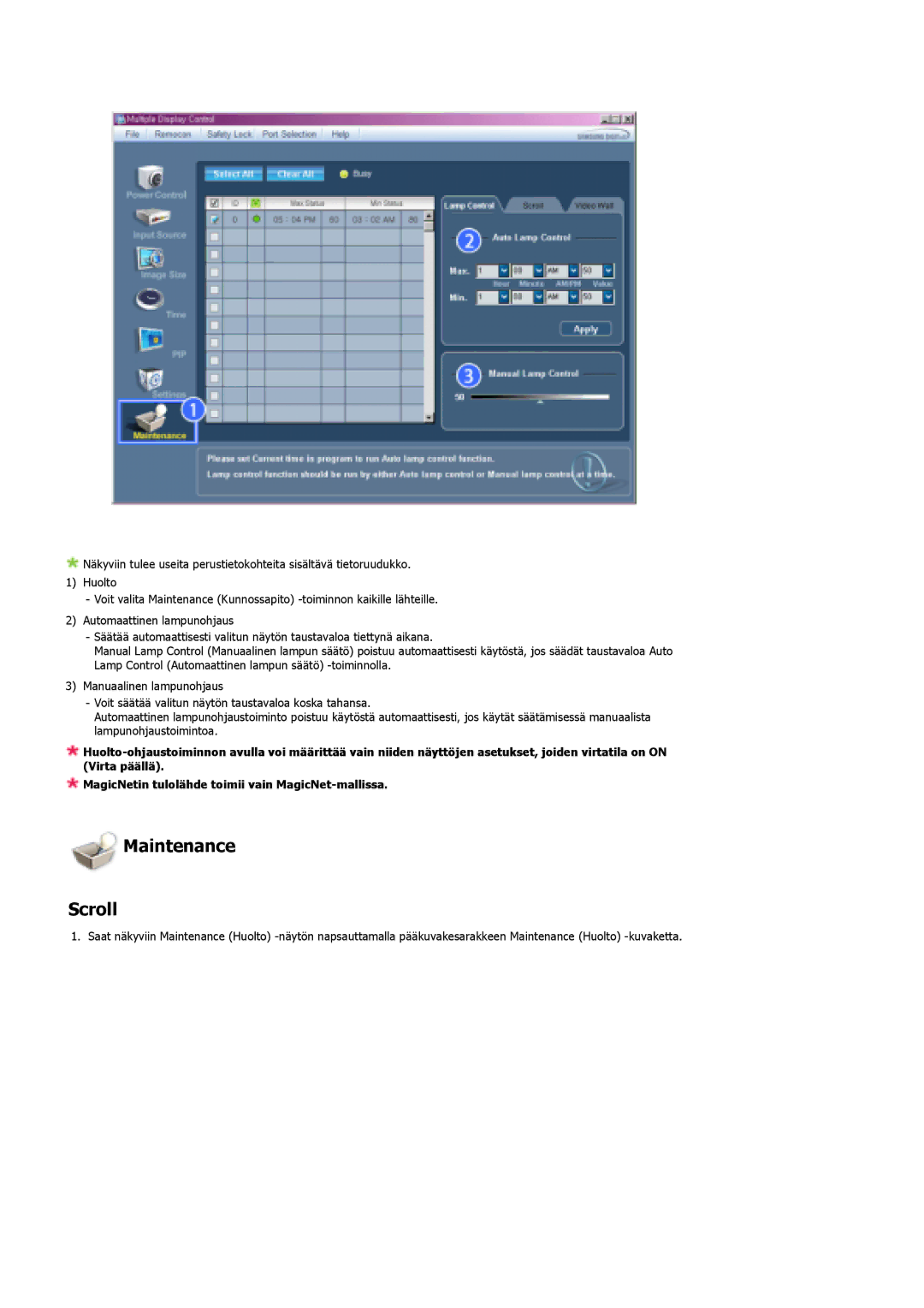 Samsung LS40BHZNS/EDC, LS46BHPNS/EDC, LS40BHPNS/EDC, LS46BHZNS/EDC, LS46BHTNS/EDC, LS40BHTNS/EDC manual Maintenance Scroll 