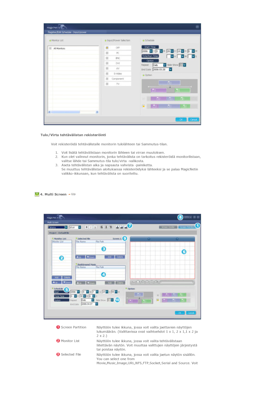 Samsung LS40BHYNS/EDC, LS46BHPNS/EDC, LS40BHPNS/EDC, LS46BHZNS/EDC manual Tulo/Virta tehtävälistan rekisteröinti, Multi Screen 