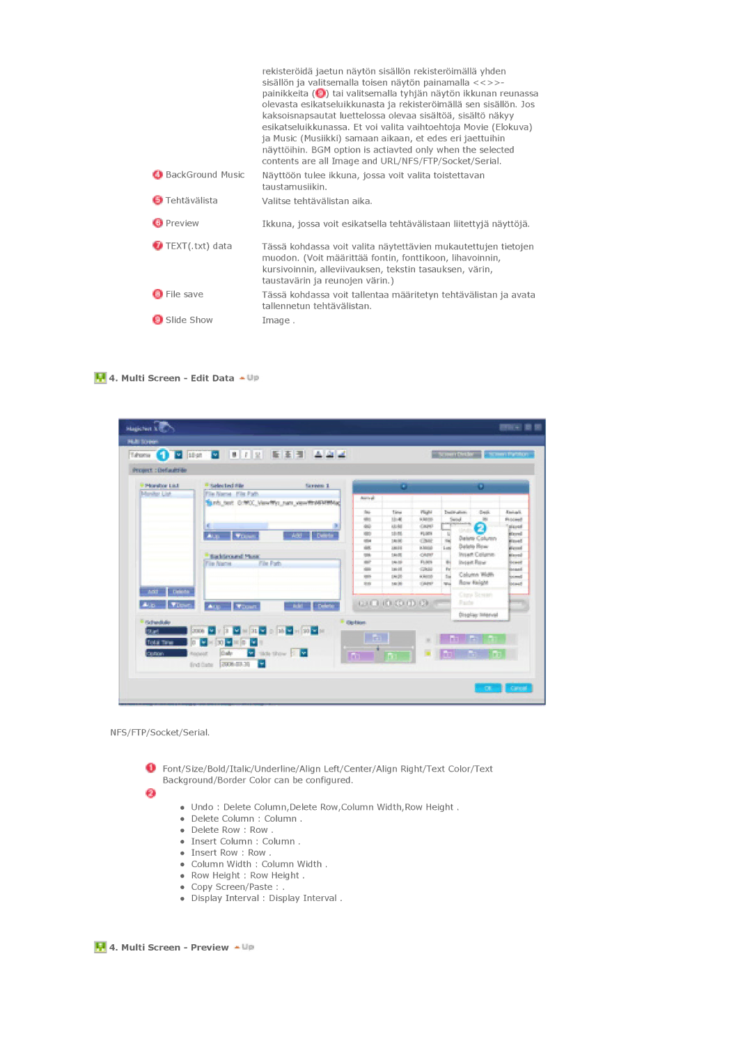 Samsung LS40BHRNS/EDC, LS46BHPNS/EDC, LS40BHPNS/EDC, LS46BHZNS/EDC manual Multi Screen Edit Data, Multi Screen Preview 