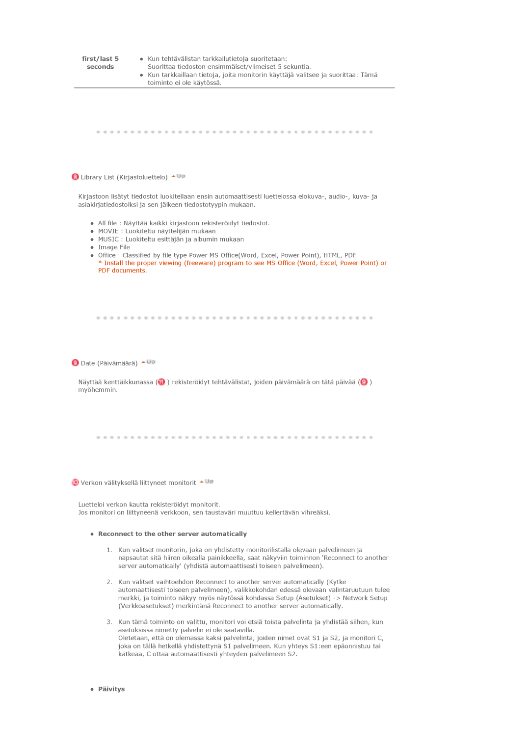 Samsung LS40BHTNS/EDC, LS46BHPNS/EDC, LS40BHPNS/EDC, LS46BHZNS/EDC manual Seconds, Reconnect to the other server automatically 