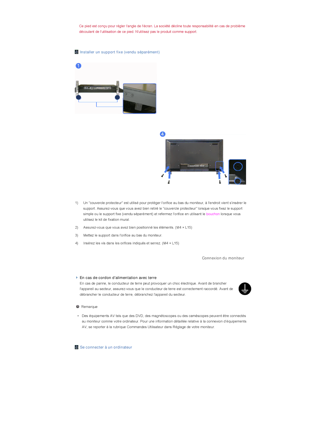 Samsung LS40BHZNB/EDC, LS46BHPNS/EDC, LS40BHRNSF/EDC, LS40BHRNB/EDC, LS40BHPNSF/EDC, LS46BHPNSF/EDC manual Connexion du moniteur 