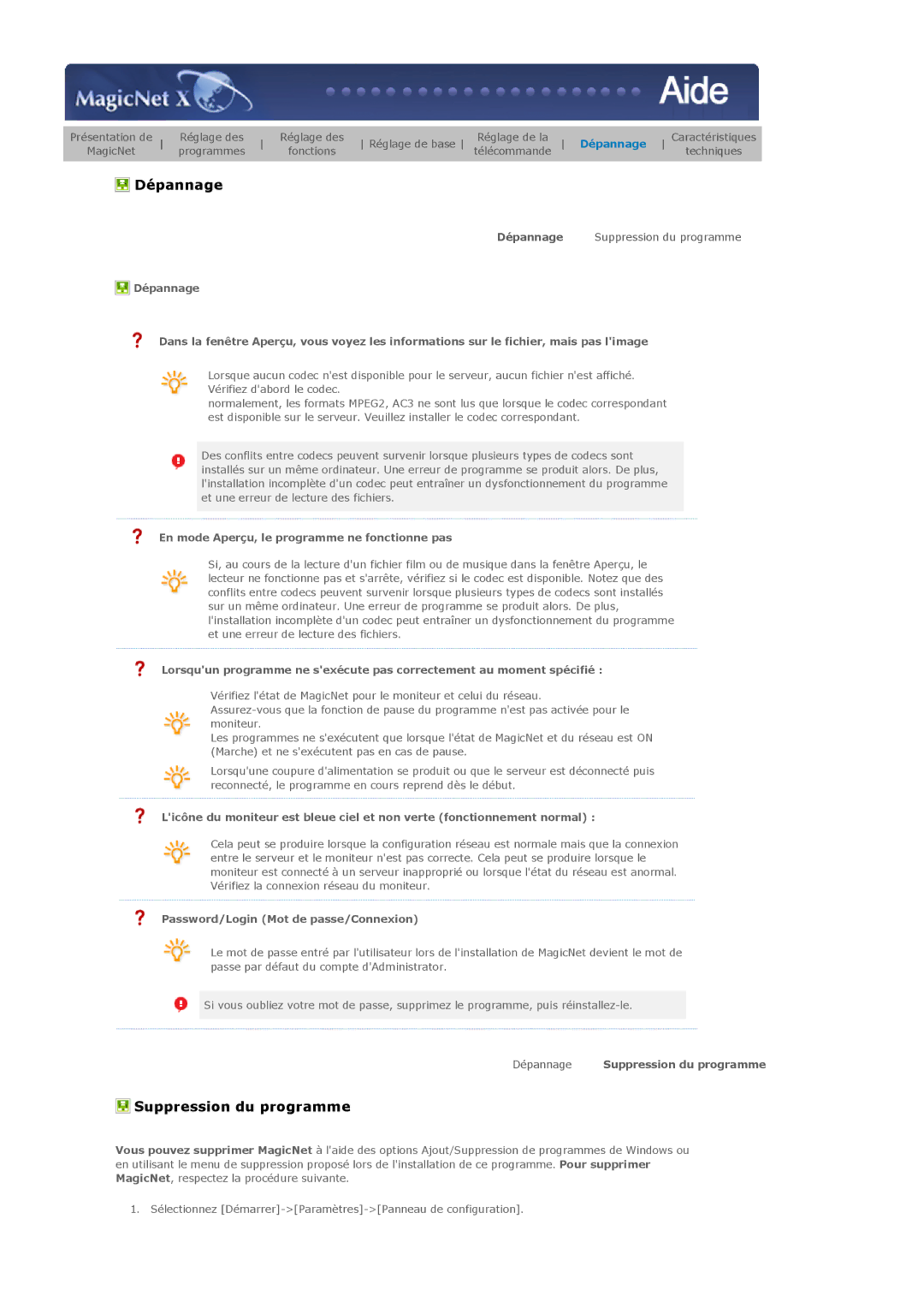 Samsung LS40BHTNS/EDC, LS46BHPNS/EDC En mode Aperçu, le programme ne fonctionne pas, Password/Login Mot de passe/Connexion 