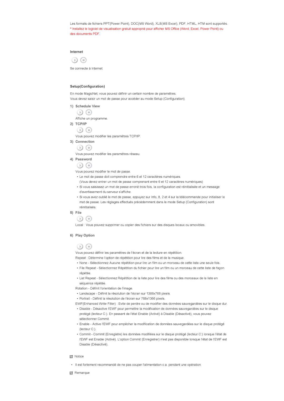 Samsung LS40BHTNS/EDC, LS46BHPNS/EDC, LS40BHRNSF/EDC, LS40BHRNB/EDC Schedule View, Connection, Password, File, Play Option 