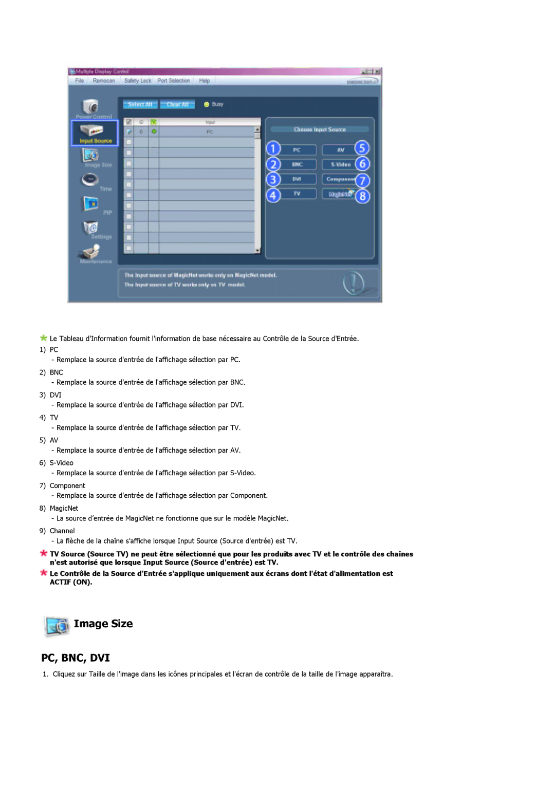 Samsung LS40BHRNB/EDC, LS46BHPNS/EDC, LS40BHRNSF/EDC, LS40BHPNSF/EDC, LS46BHPNSF/EDC, LS40BHYNB/EDC Image Size, Pc, Bnc, Dvi 