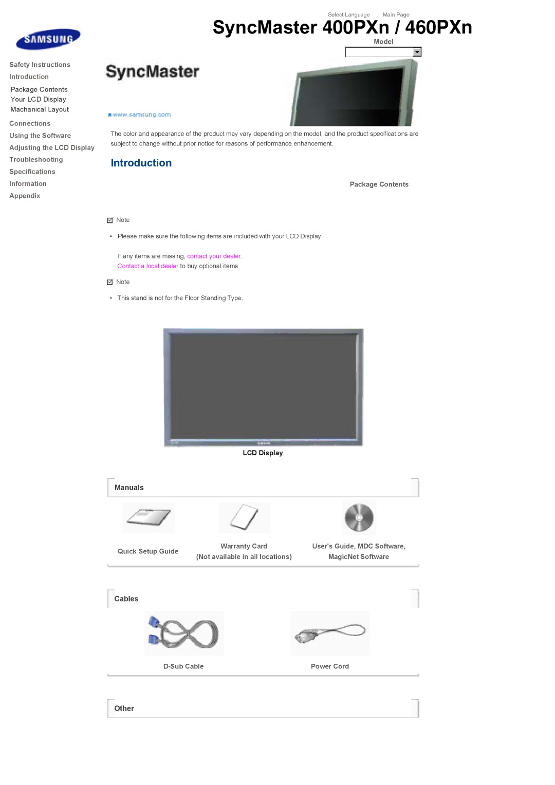 Samsung LS46BHPNS/EDC, LS46BHTNBF/EDC, LS46BHYNBF/EDC, LS40BHRNSF/EDC Model, Package Contents, Quick Setup Guide, Sub Cable 