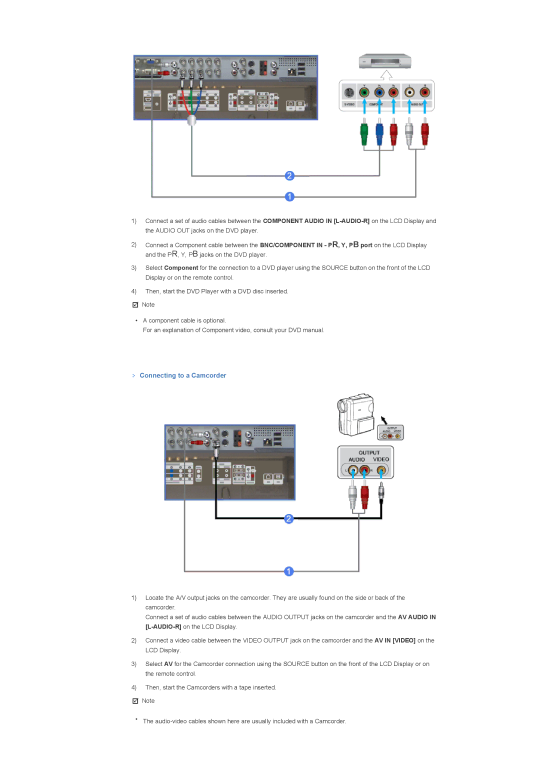 Samsung LS46BHPNB/XSJ, LS46BHTNBF/EDC, LS46BHYNBF/EDC, LS46BHPNS/EDC, LS40BHRNSF/EDC, LS40BHRNB/EDC Connecting to a Camcorder 