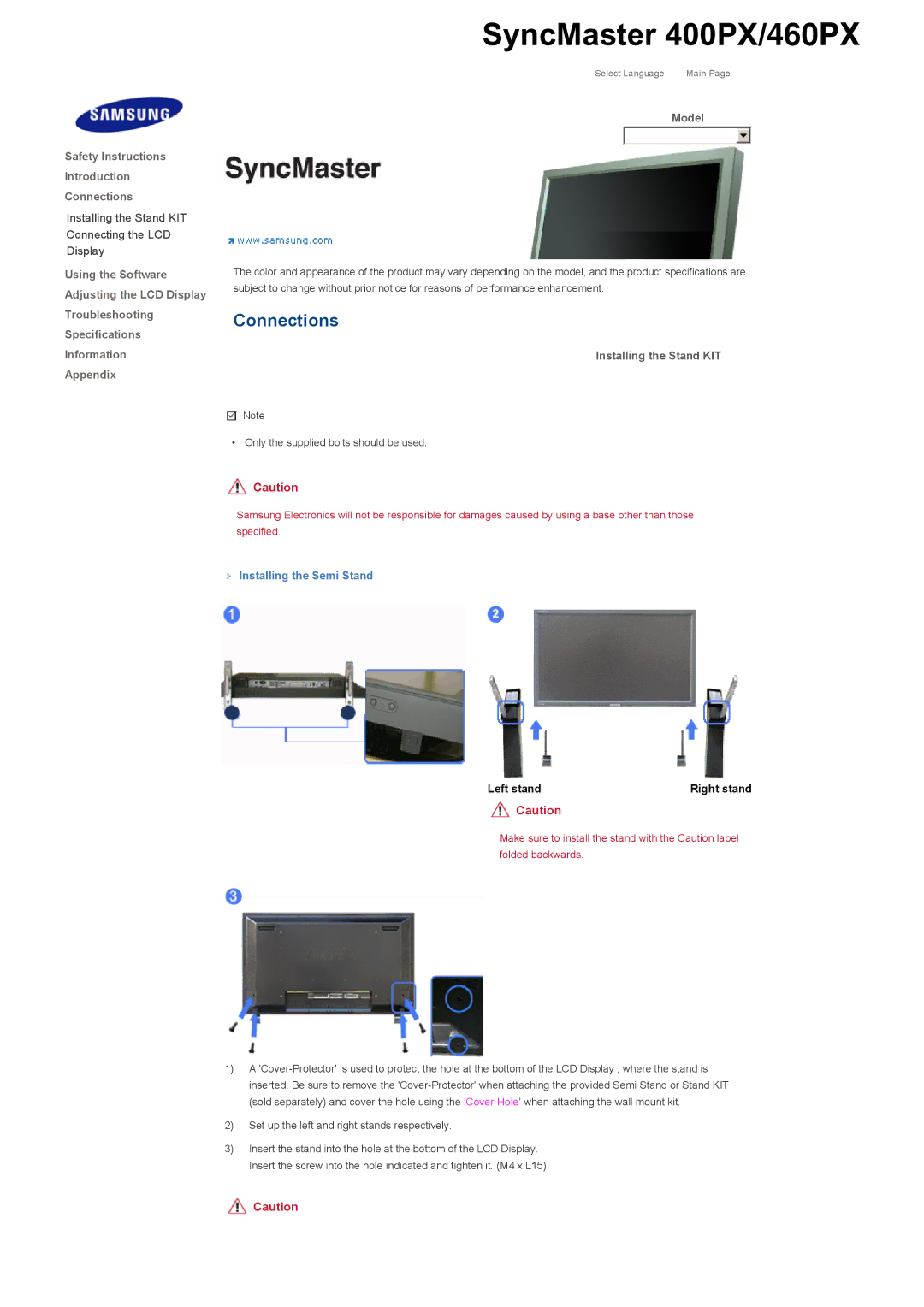 Samsung LS40BHTNS/XSJ, LS46BHTNBF/EDC, LS46BHYNBF/EDC, LS46BHPNS/EDC, LS40BHRNSF/EDC, LS40BHRNB/EDC SyncMaster 400PX/460PX 