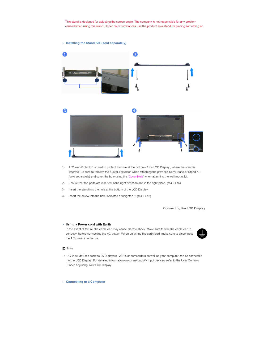 Samsung LS40BHPNS/EDC, LS46BHTNBF/EDC, LS46BHYNBF/EDC, LS46BHPNS/EDC, LS40BHRNSF/EDC, LS40BHRNB/EDC Connecting the LCD Display 