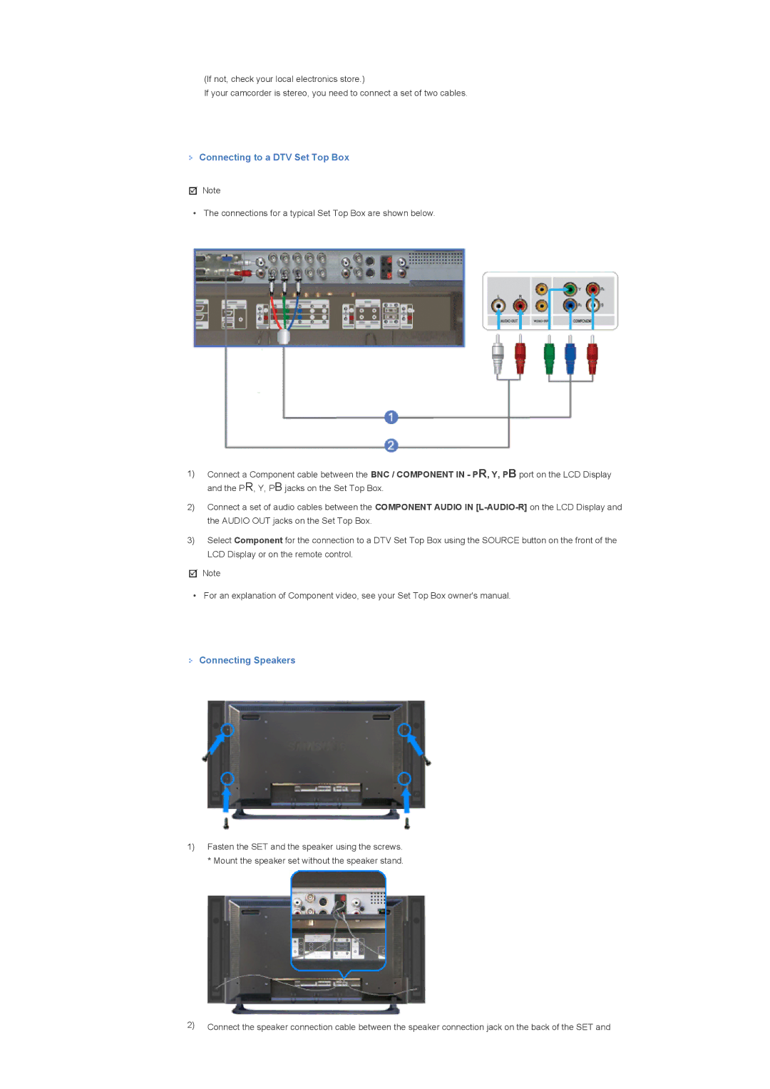 Samsung LS40BHTNS/EDC, LS46BHTNBF/EDC, LS46BHYNBF/EDC, LS46BHPNS/EDC, LS40BHRNSF/EDC manual Connecting to a DTV Set Top Box 