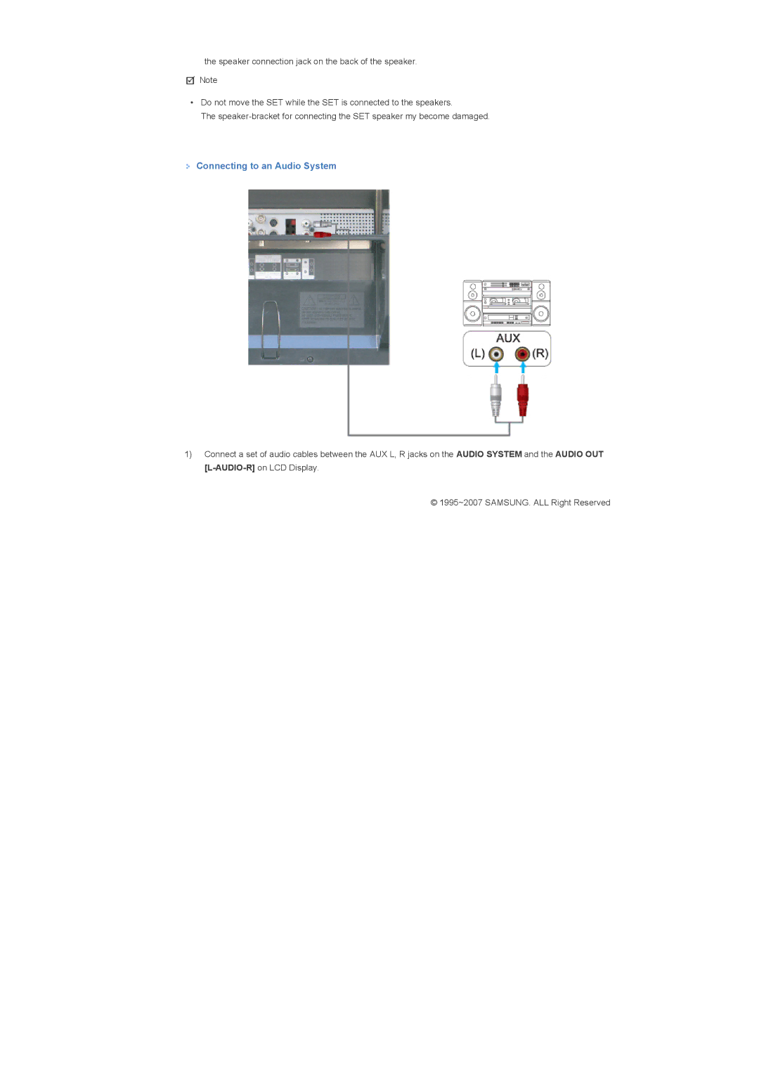 Samsung LS40BHYNS/EDC, LS46BHTNBF/EDC, LS46BHYNBF/EDC, LS46BHPNS/EDC, LS40BHRNSF/EDC manual Connecting to an Audio System 