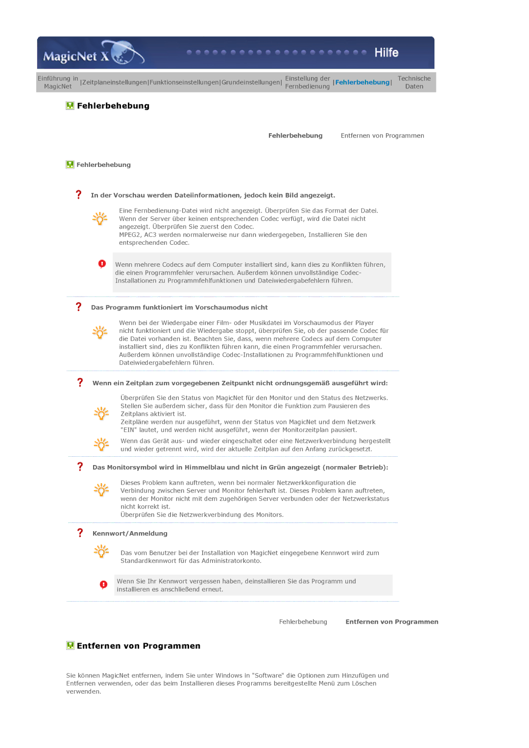 Samsung LS40BHPNS/EDC, LS46BHTNBF/EDC, LS46BHYNBF/EDC Das Programm funktioniert im Vorschaumodus nicht, Kennwort/Anmeldung 