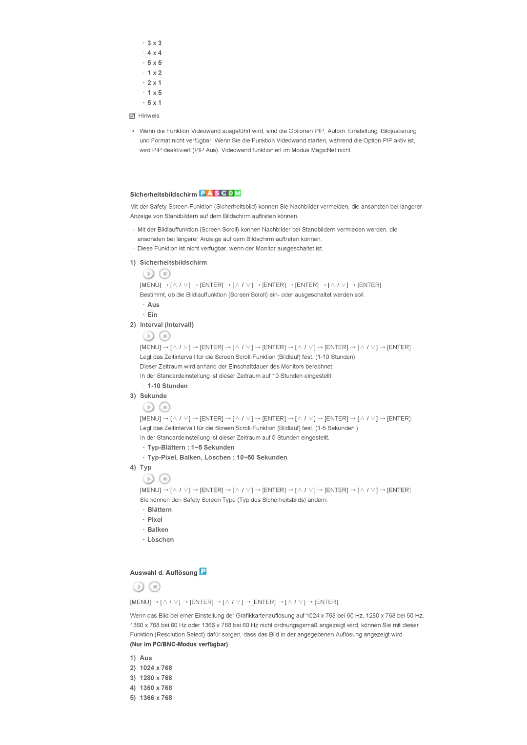 Samsung LS40BHPNS/EDC Sicherheitsbildschirm, Aus Ein Interval Intervall, Stunden Sekunde, Blättern Pixel Balken Löschen 