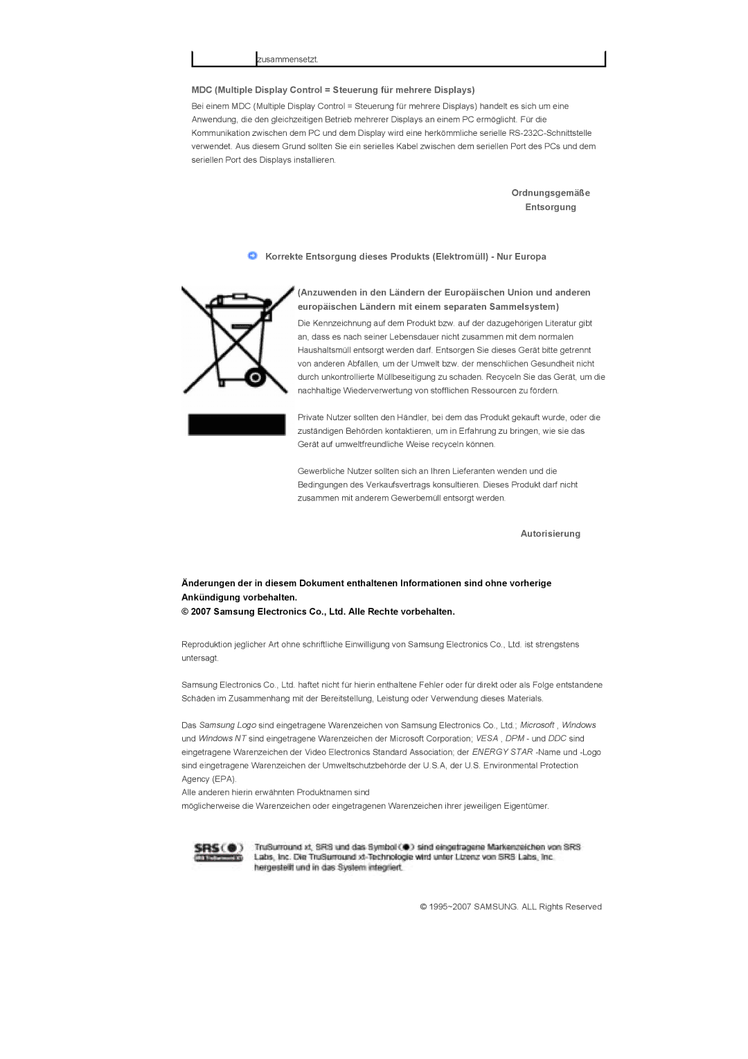 Samsung LS40BHZNS/EDC, LS46BHTNBF/EDC, LS46BHYNBF/EDC, LS46BHPNS/EDC, LS40BHTNB/EDC, LS40BHYNSF/EDC manual Autorisierung 