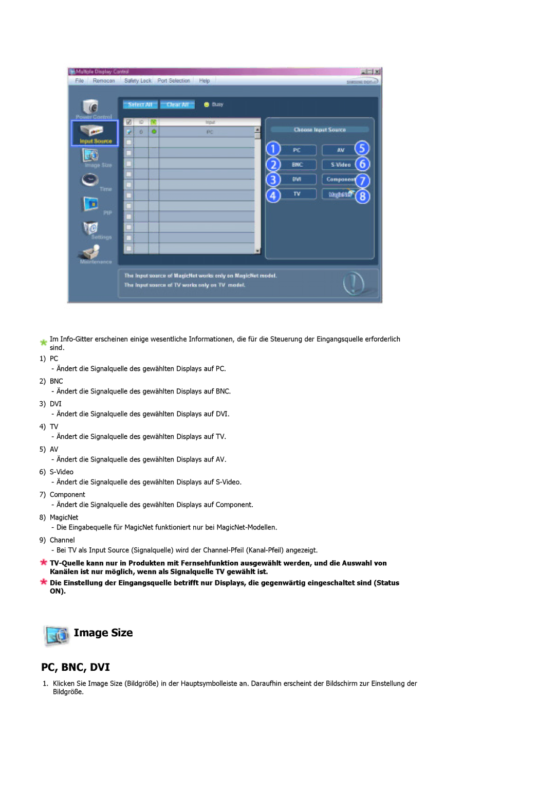 Samsung LS46BHTNBF/EDC, LS46BHYNBF/EDC, LS46BHPNS/EDC, LS40BHTNB/EDC, LS40BHYNSF/EDC, LS46BHYNSF/EDC Image Size, Pc, Bnc, Dvi 