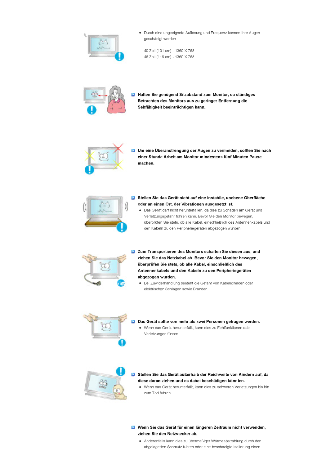 Samsung LS46BHZNS/EDC, LS46BHTNBF/EDC, LS46BHYNBF/EDC manual Das Gerät sollte von mehr als zwei Personen getragen werden 