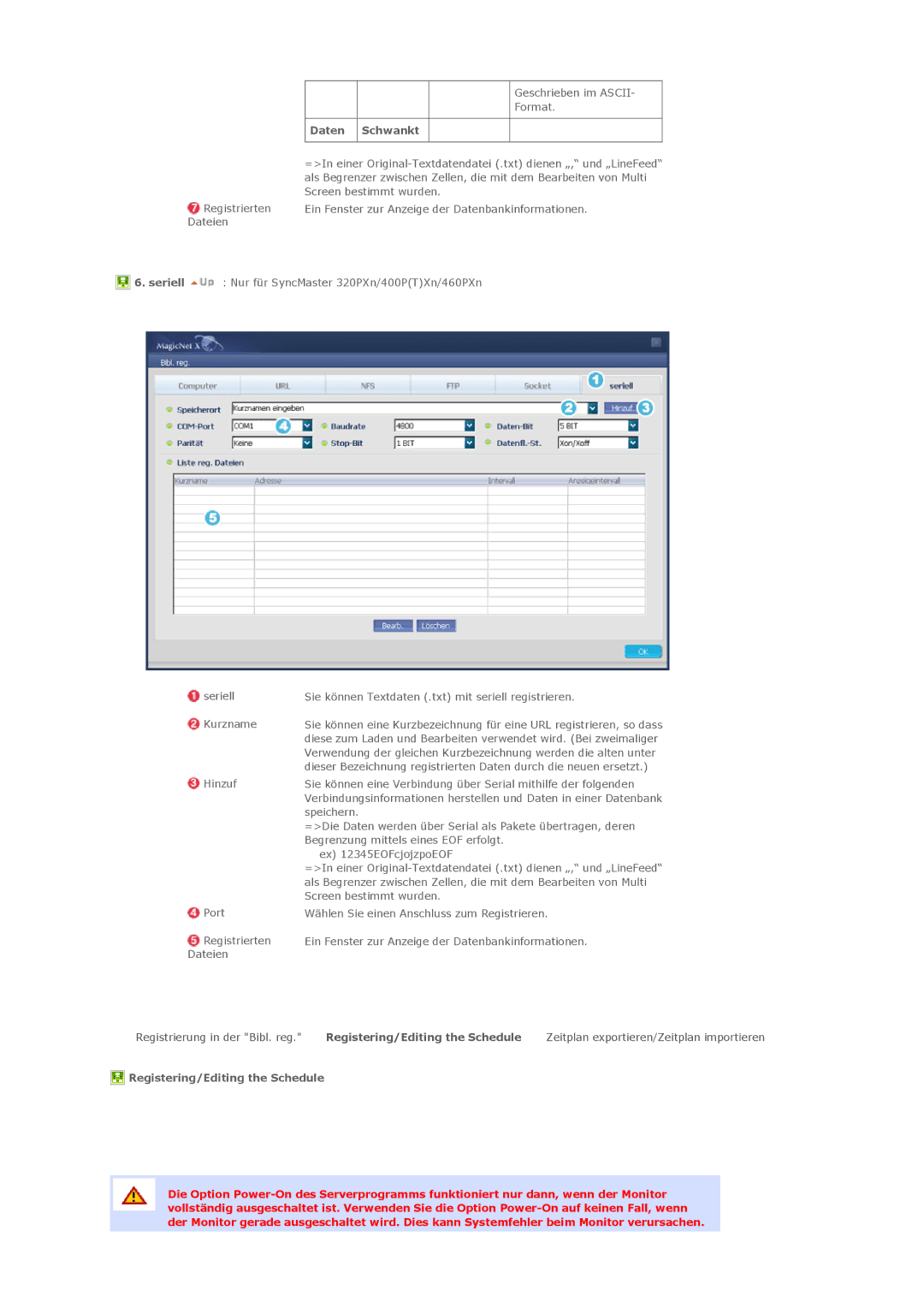 Samsung LS40BHPNS/EDC, LS46BHTNBF/EDC, LS46BHYNBF/EDC, LS46BHPNS/EDC manual Daten Schwankt, Registering/Editing the Schedule 