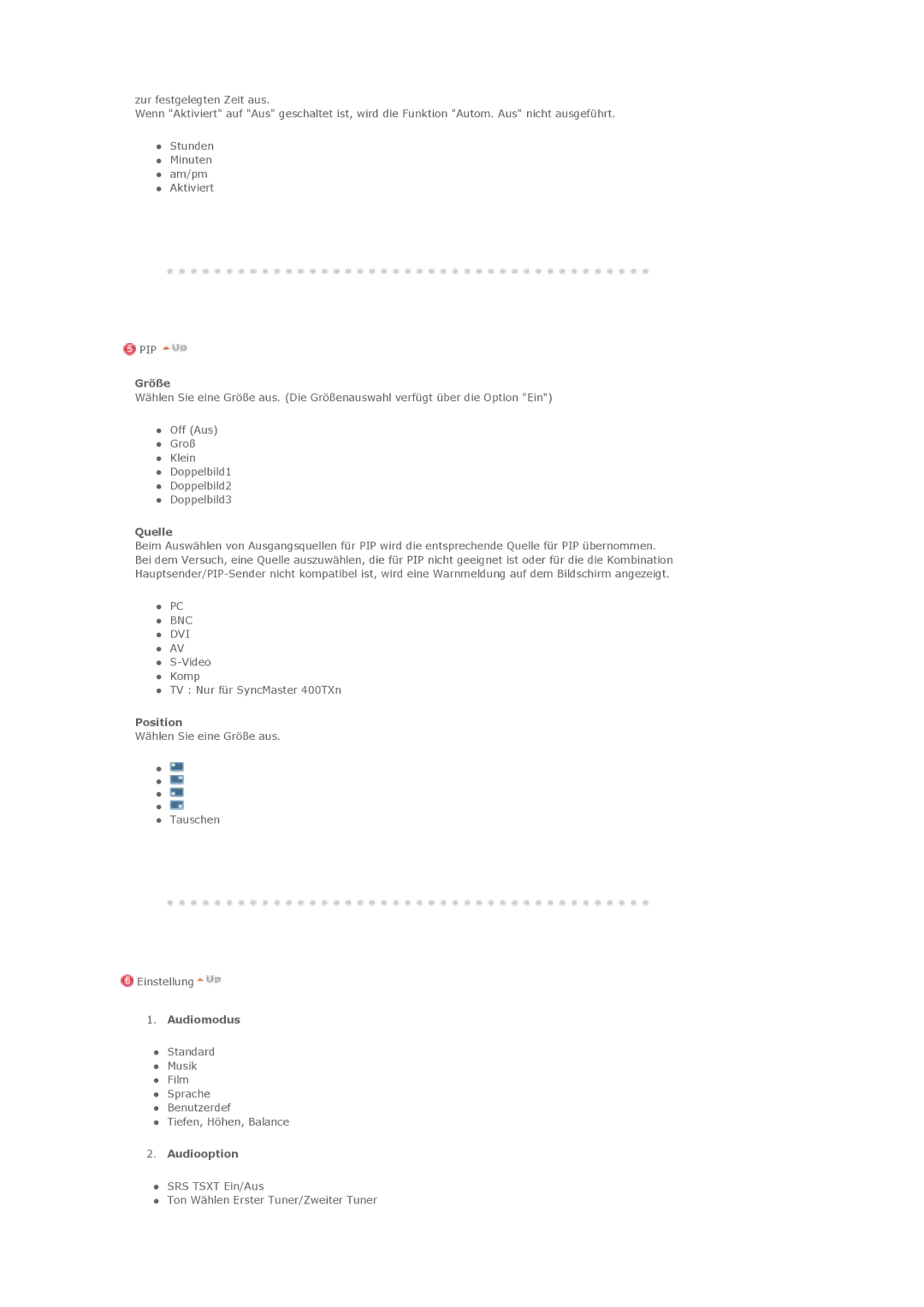 Samsung LS46BHTNS/EDC, LS46BHTNBF/EDC, LS46BHYNBF/EDC, LS46BHPNS/EDC manual Größe, Quelle, Position, Audiomodus, Audiooption 