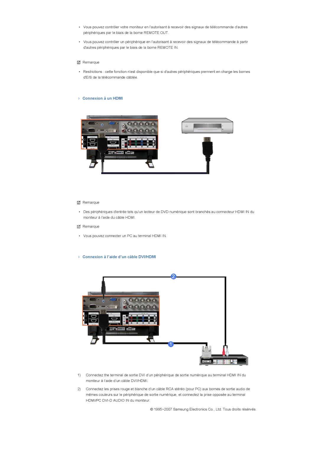 Samsung LS40BPPNS/EDC, LS46BPPNB/EDC, LS40BPPNB/EDC manual Connexion à un Hdmi, Connexion à l’aide d’un câble DVI/HDMI 