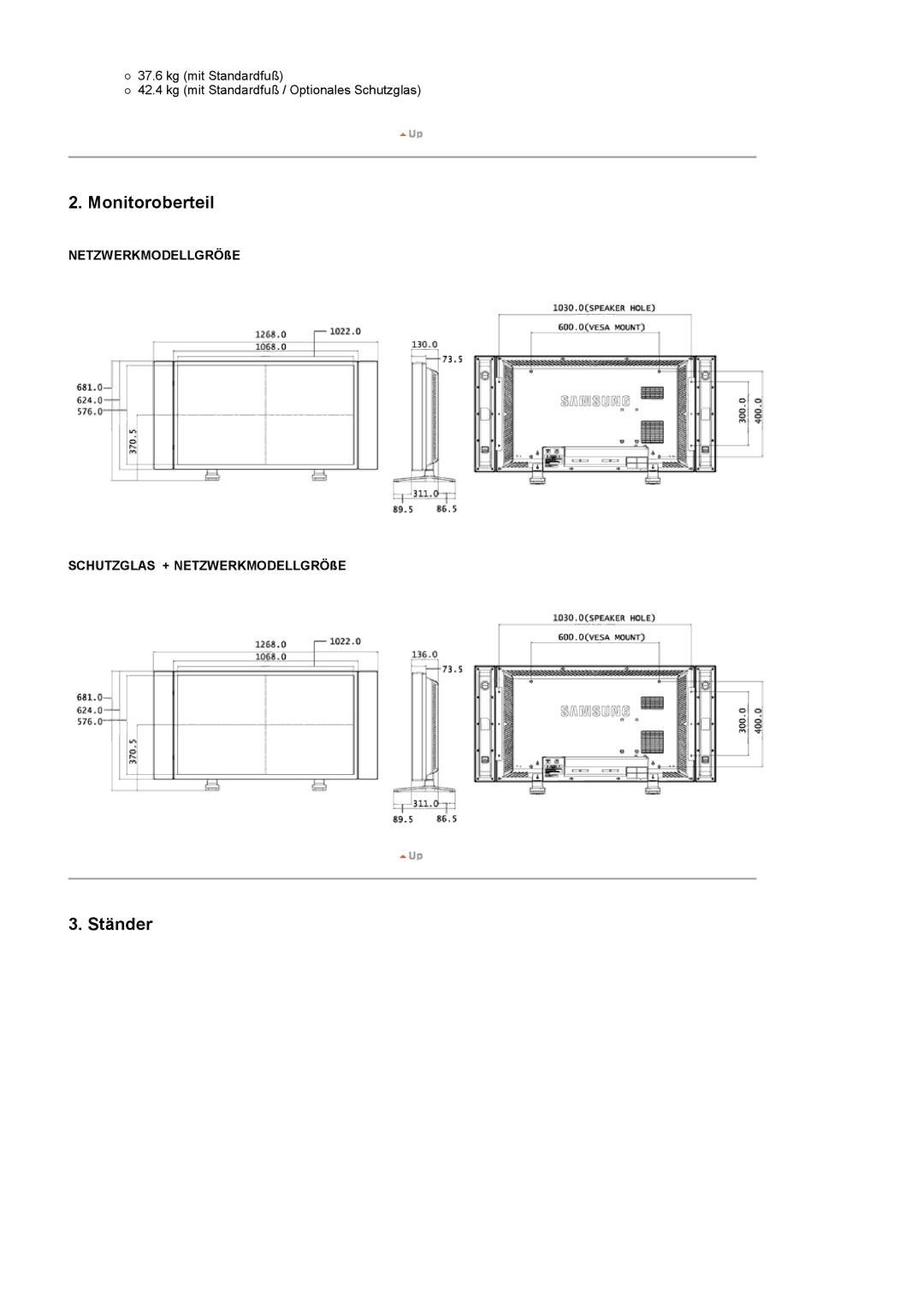 Samsung LS46BPPNS/EDC, LS46BPPNB/EDC, LS40BPPNB/EDC, LS40BPPNS/EDC manual Monitoroberteil 