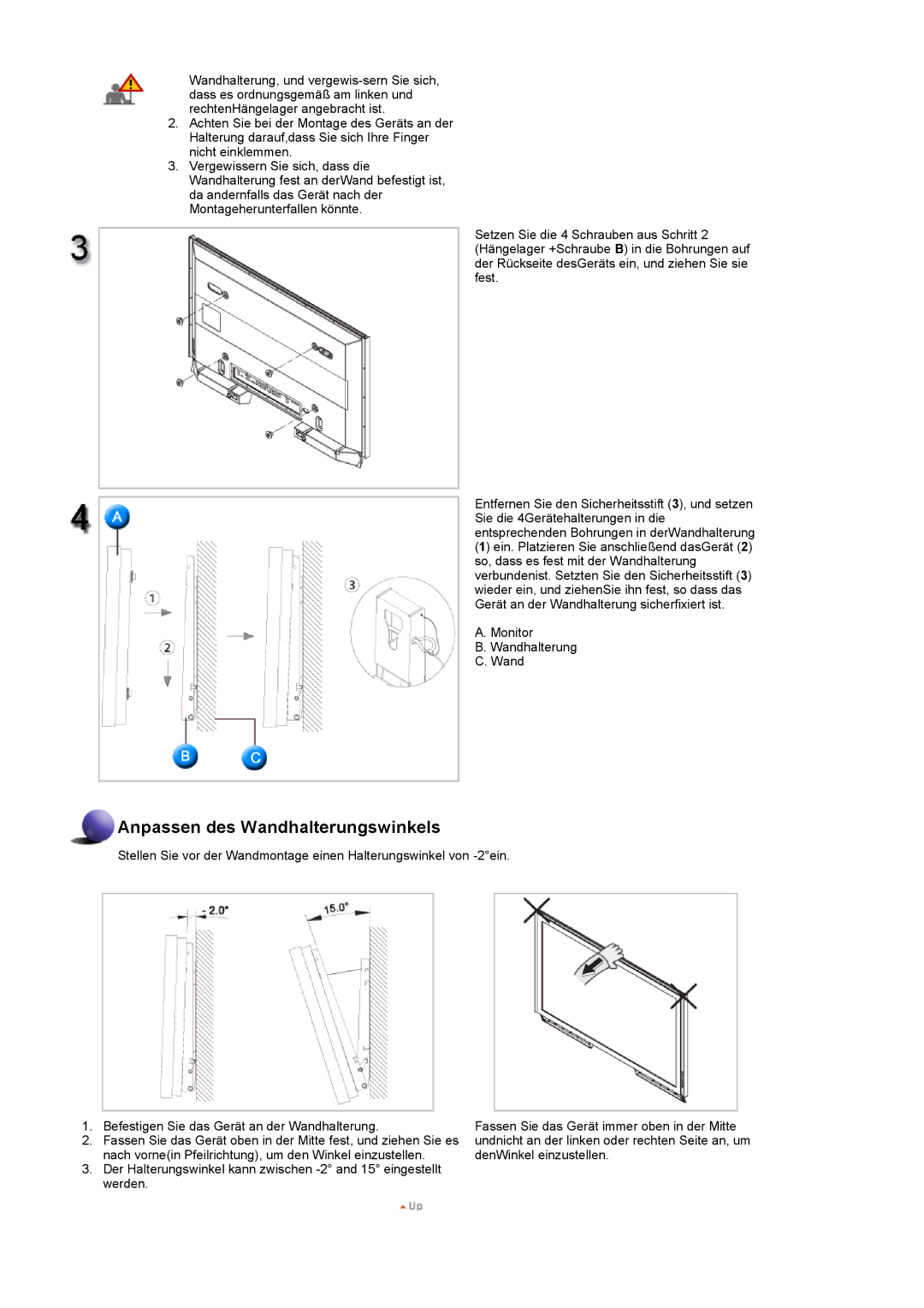 Samsung LS40BPPNS/EDC, LS46BPPNB/EDC, LS40BPPNB/EDC, LS46BPPNS/EDC manual Anpassen des Wandhalterungswinkels 