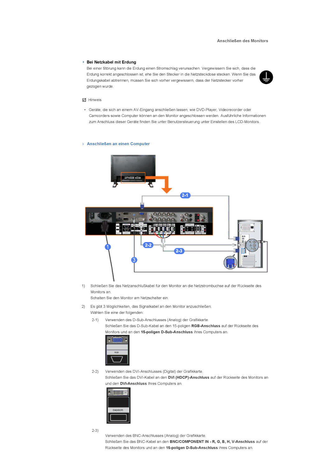 Samsung LS40BPPNB/EDC, LS46BPPNB/EDC, LS46BPPNS/EDC, LS40BPPNS/EDC Anschließen des Monitors, Anschließen an einen Computer 