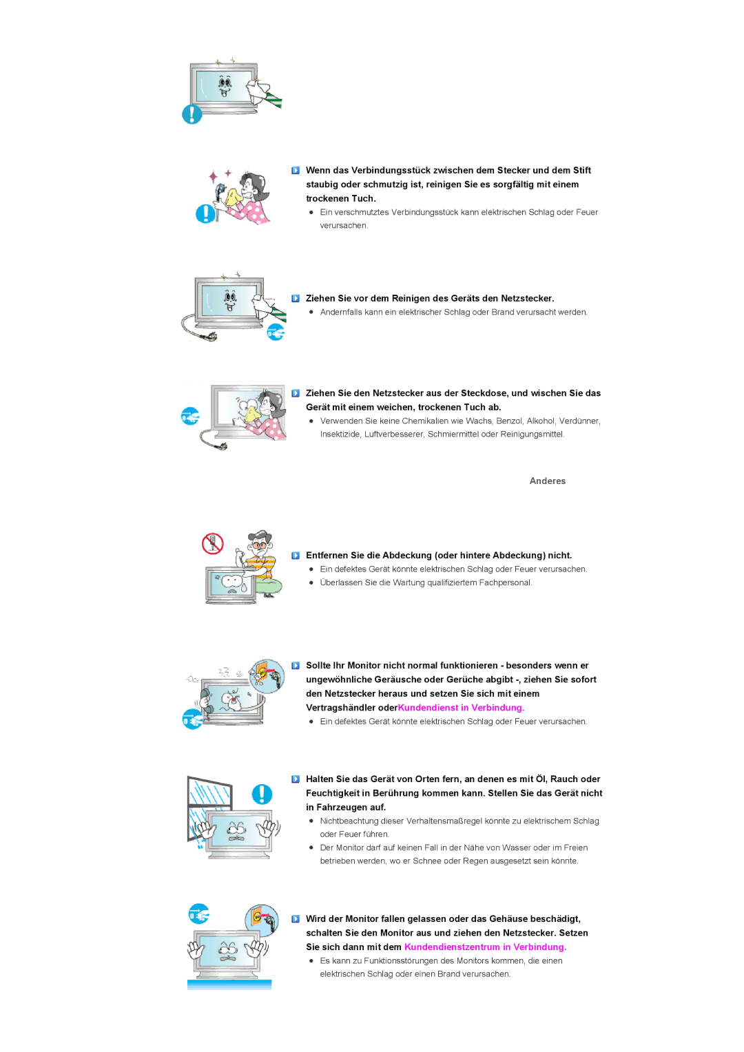 Samsung LS46BPPNS/EDC, LS46BPPNB/EDC, LS40BPPNB/EDC manual Anderes, Entfernen Sie die Abdeckung oder hintere Abdeckung nicht 